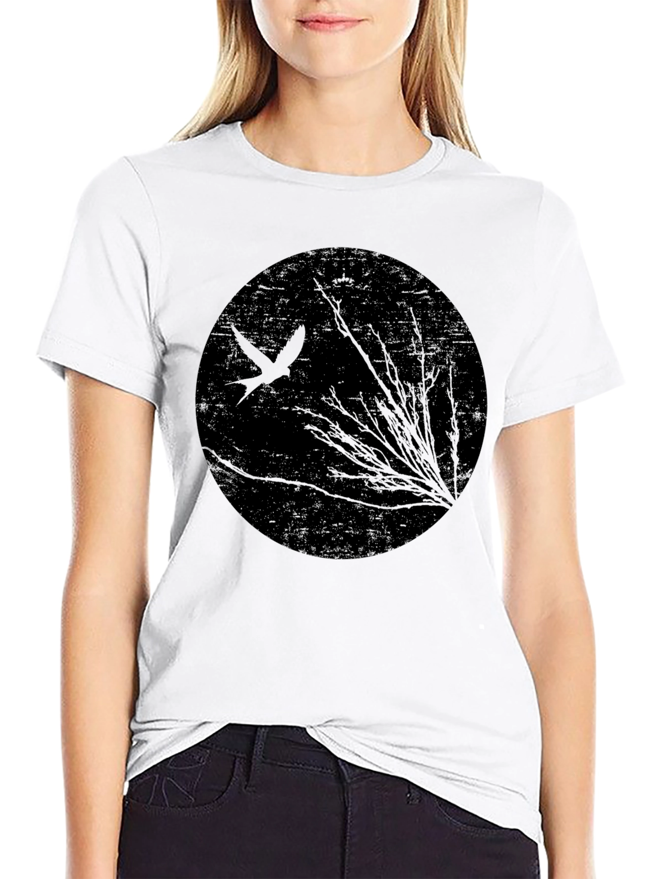 Abstract Bird & Branches Black T-Shirt