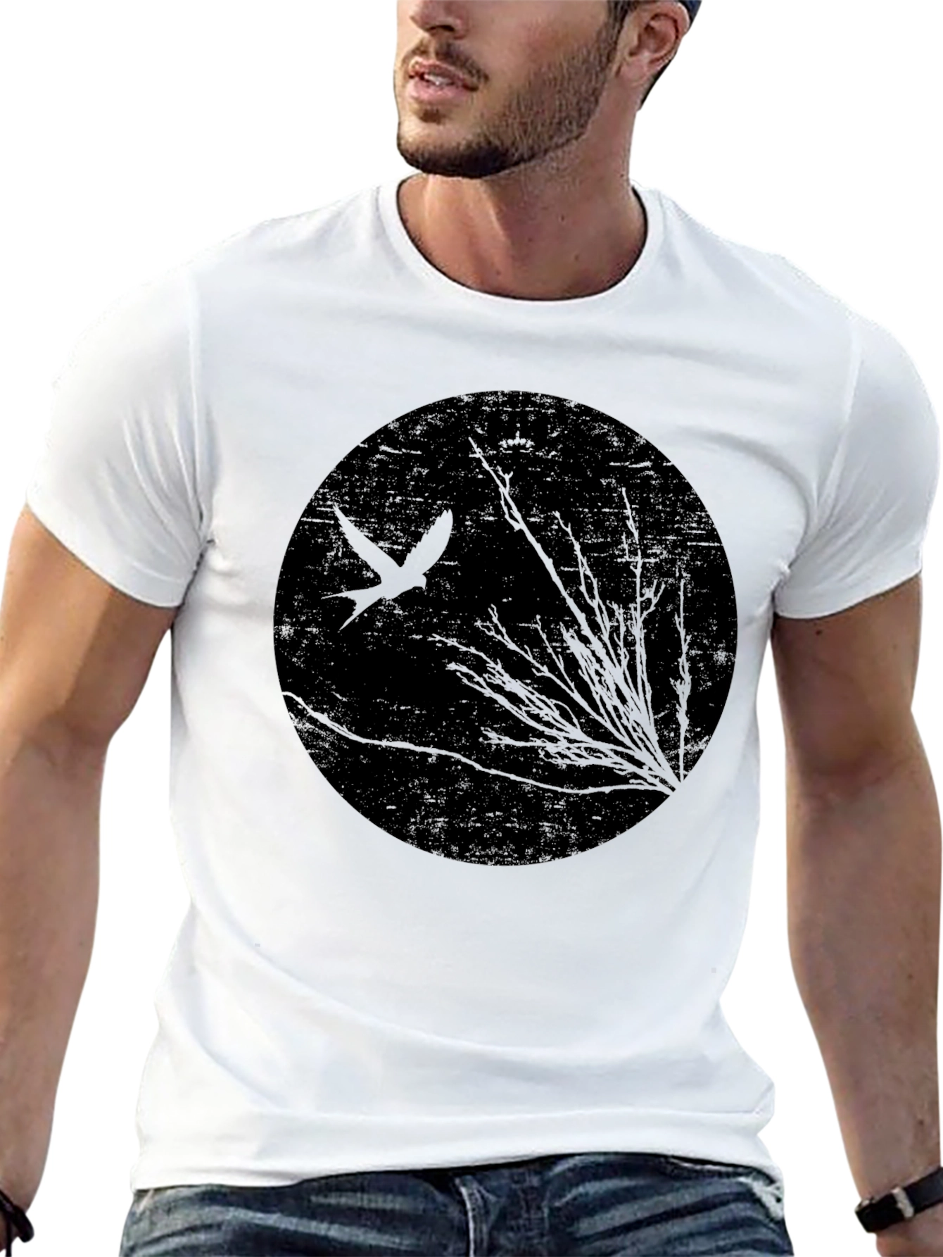 Abstract Bird & Branches Black T-Shirt