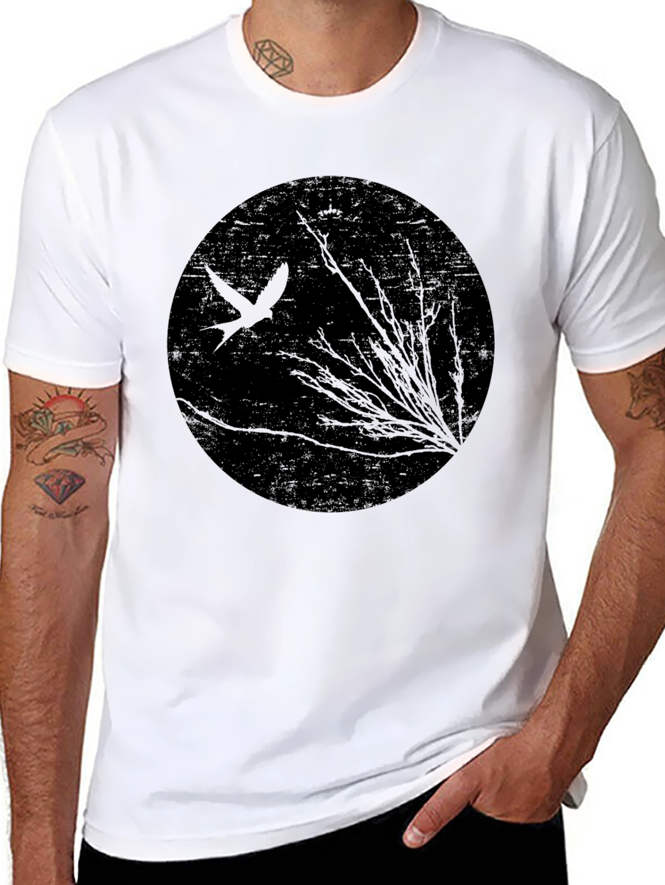 Abstract Bird & Branches Black T-Shirt