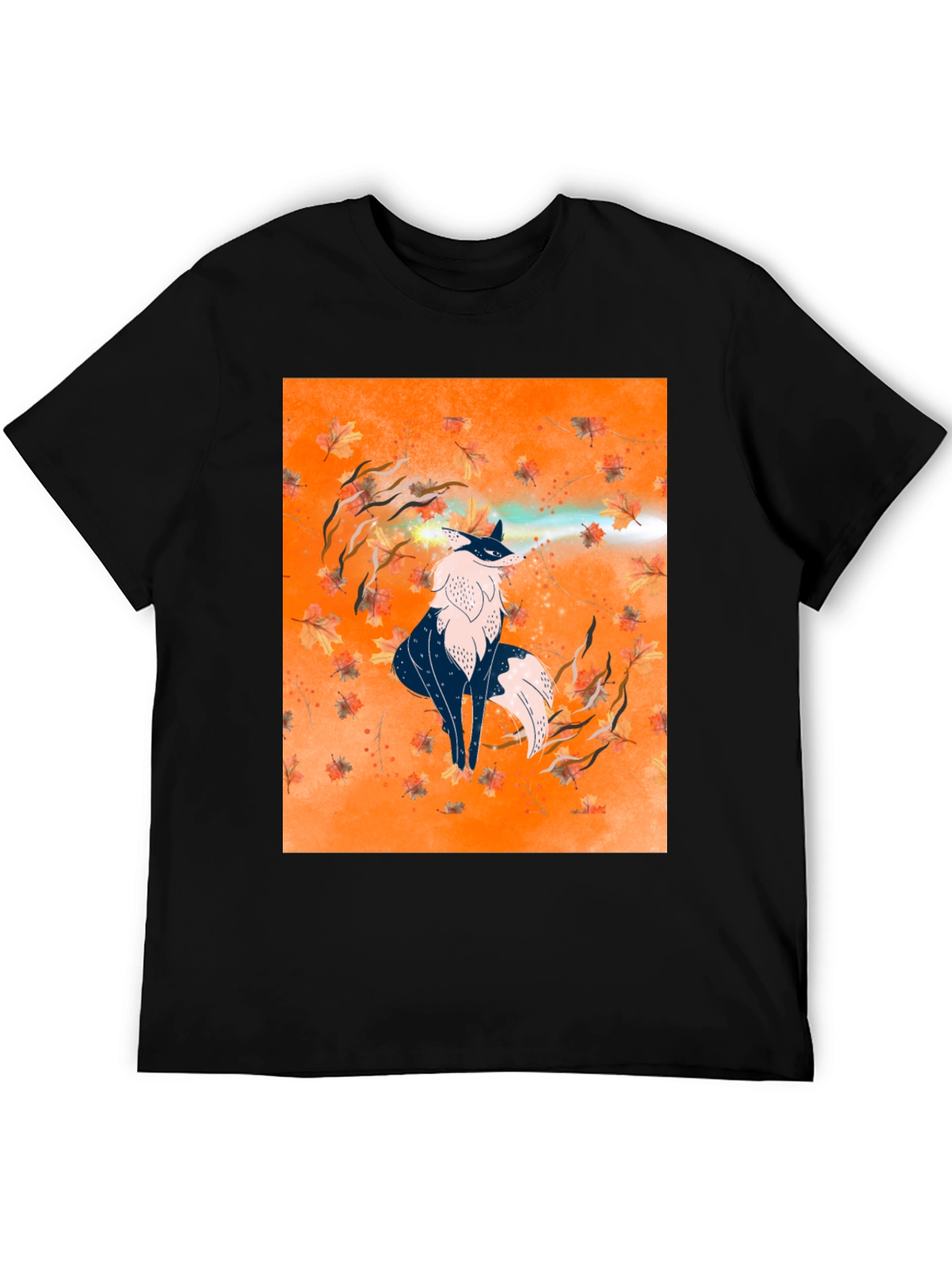 Fox Art Graphic Print Black Tee