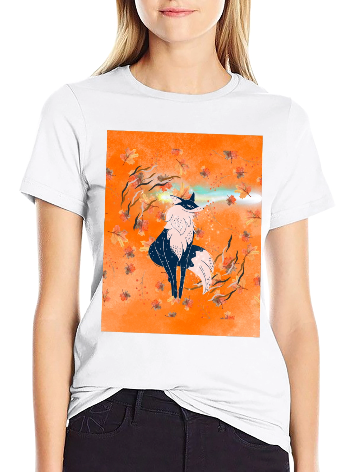 Fox Art Graphic Print Black Tee