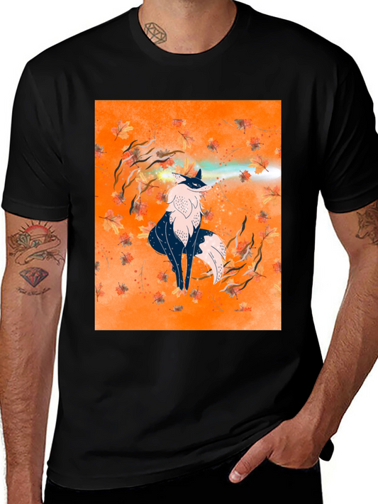 Fox Art Graphic Print Black Tee