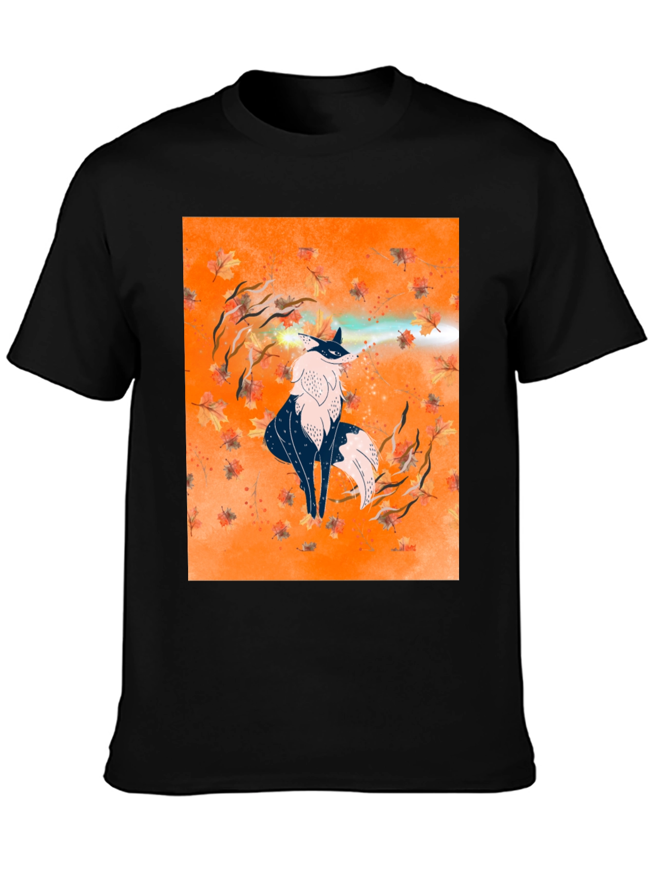Fox Art Graphic Print Black Tee