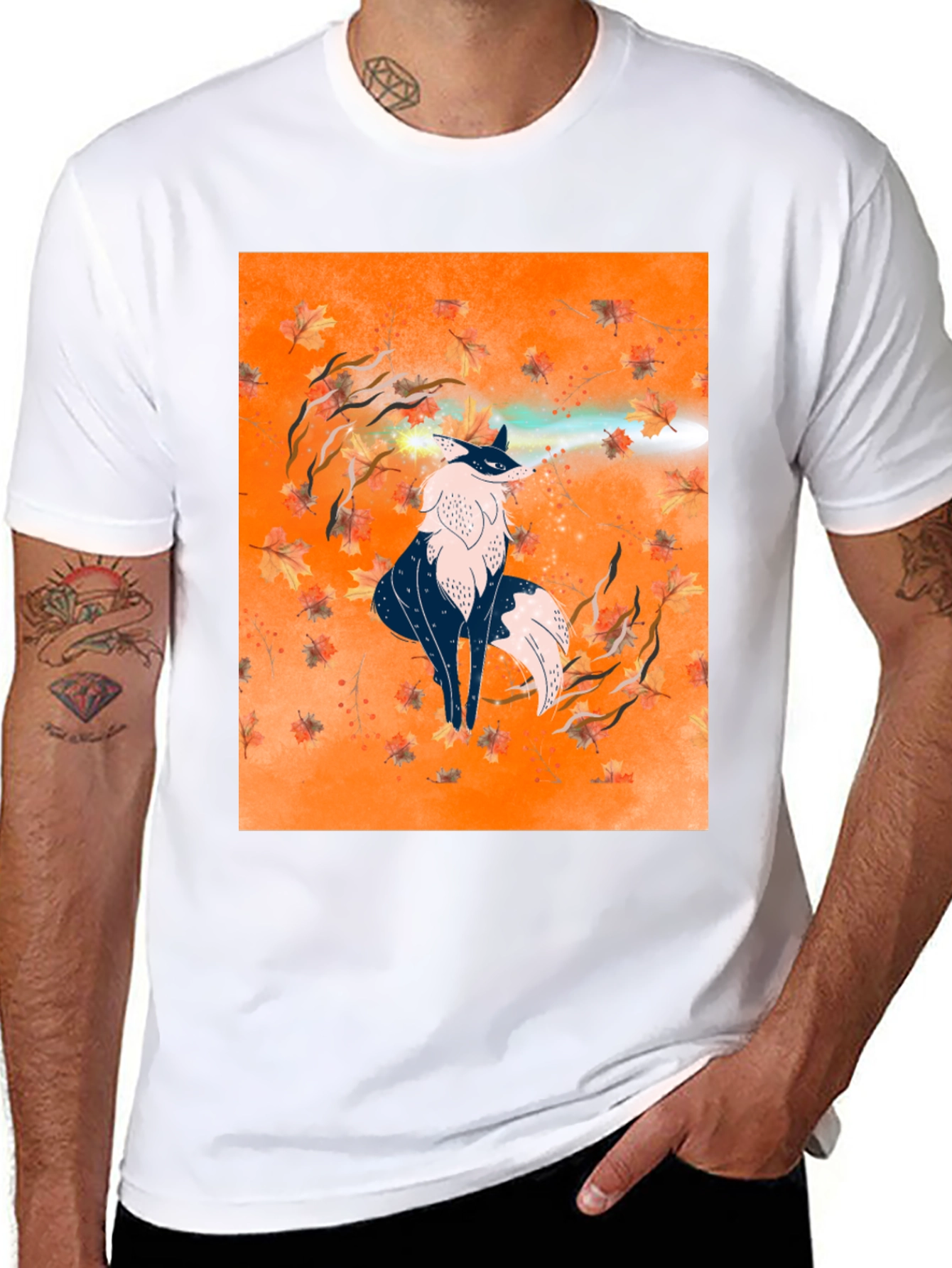 Fox Art Graphic Print Black Tee