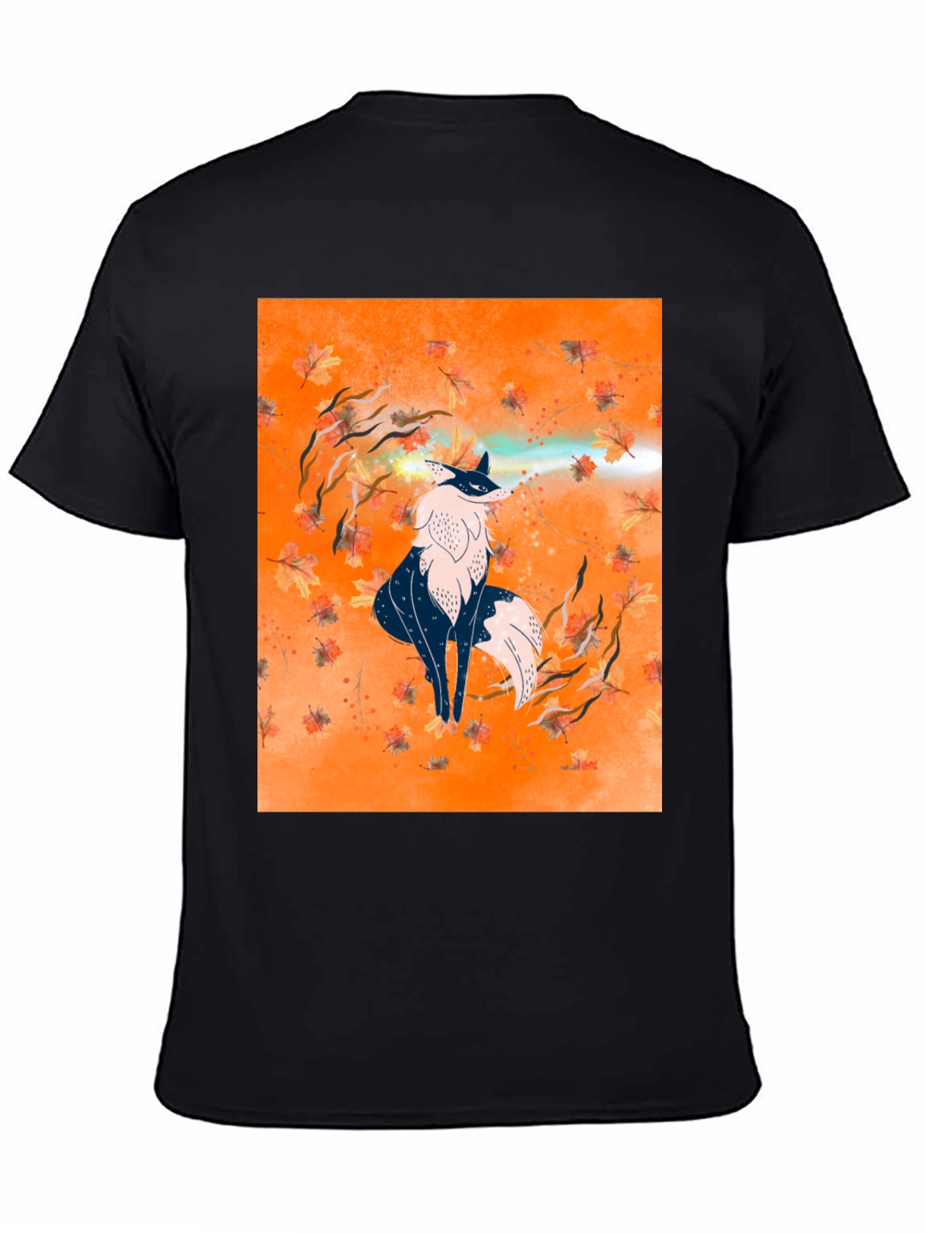 Fox Art Graphic Print Black Tee