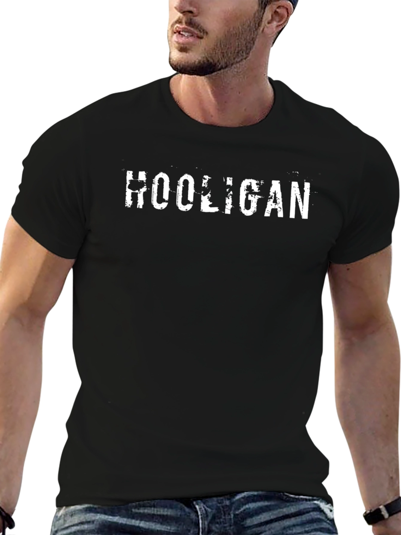 Hooligan Distressed Graphic Tee - Black
