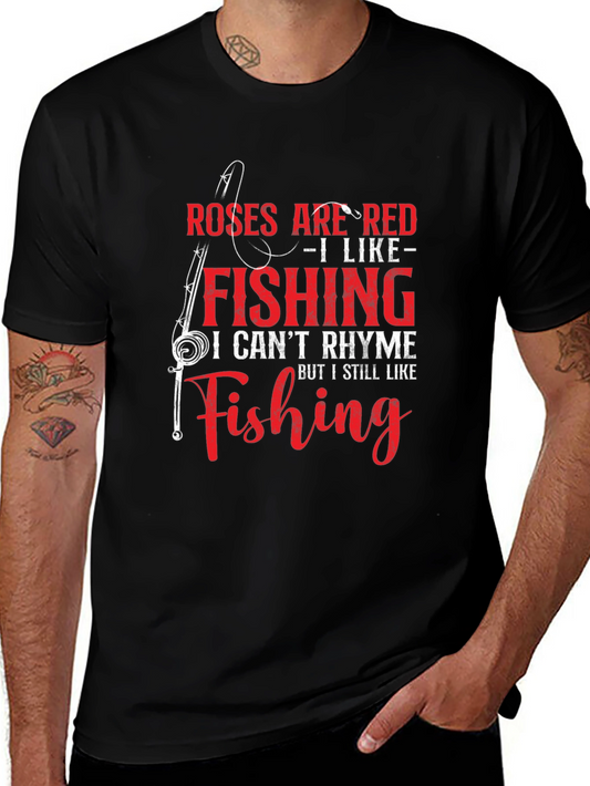 Roses are Red I Like Fishing Mens Black T-Shirt