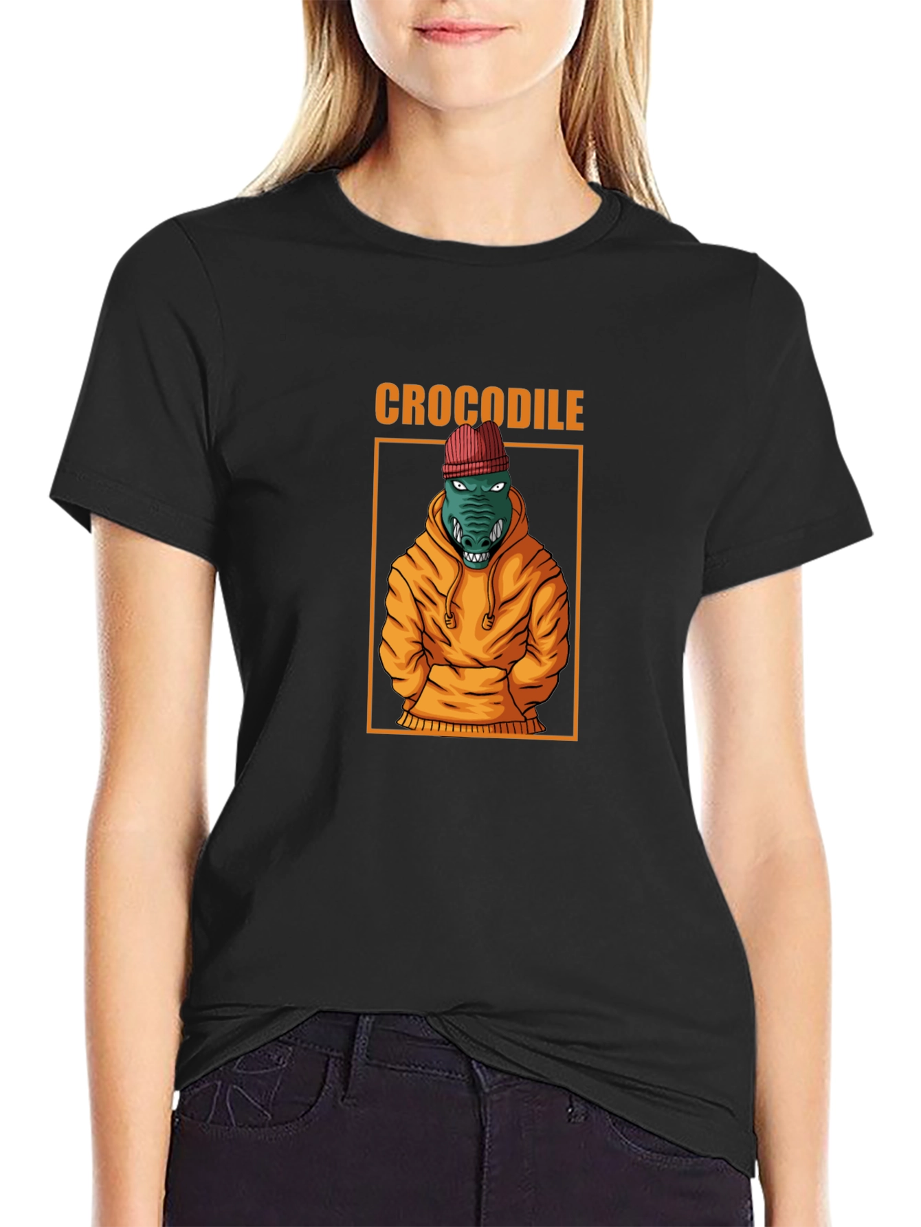 Cool Crocodile Graphic Tee - Black Cotton T-Shirt