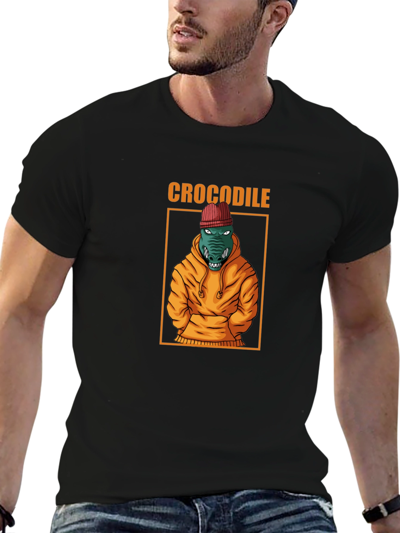 Cool Crocodile Graphic Tee - Black Cotton T-Shirt
