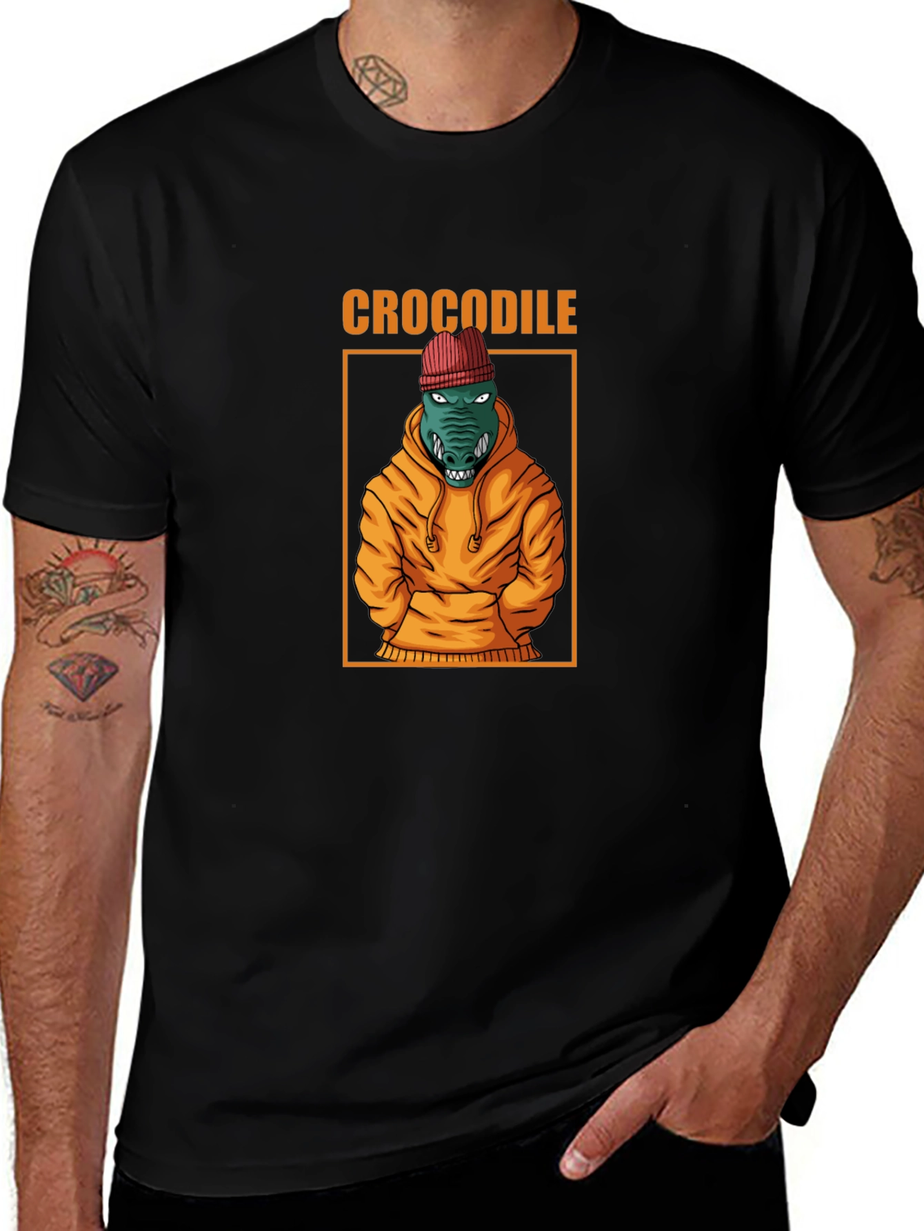 Cool Crocodile Graphic Tee - Black Cotton T-Shirt