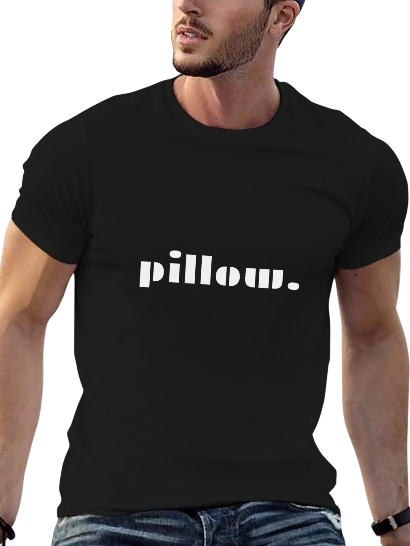 Pillow. Black T-Shirt