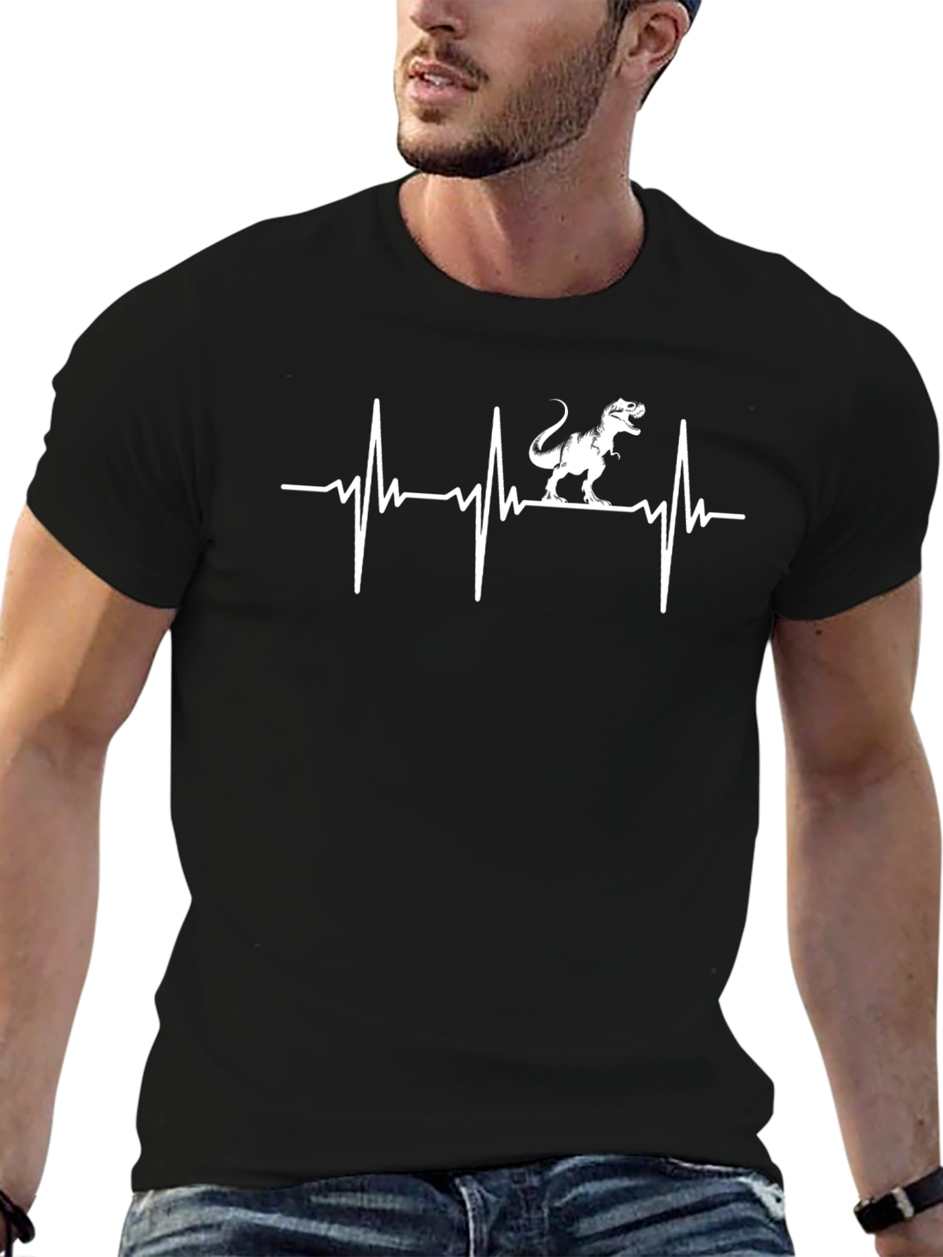 Dino Heartbeat T-Shirt - Black Graphic Tee