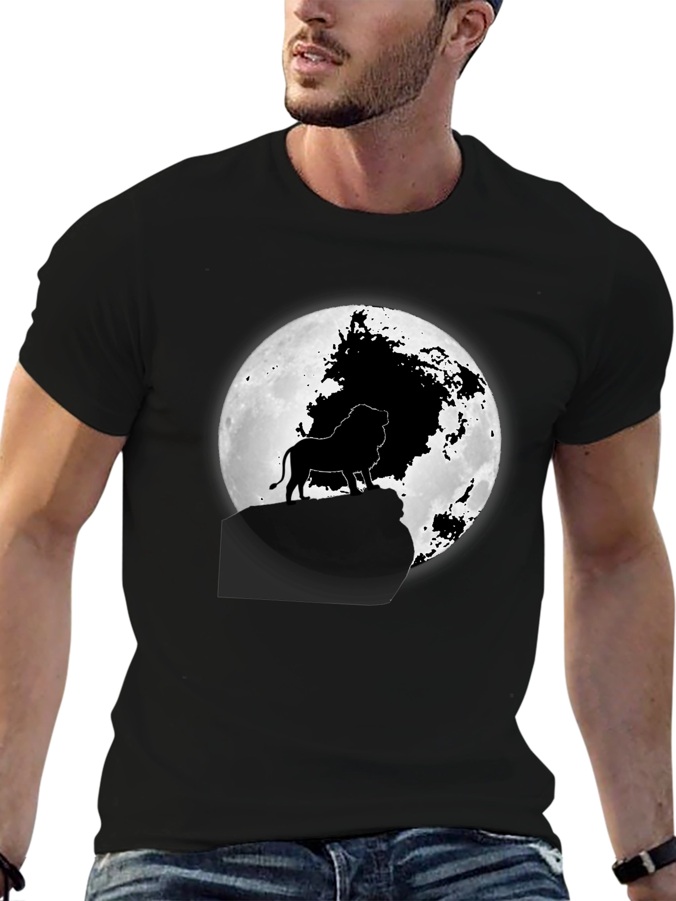 Lion King Moon Graphic Tee - Black Cotton T-Shirt