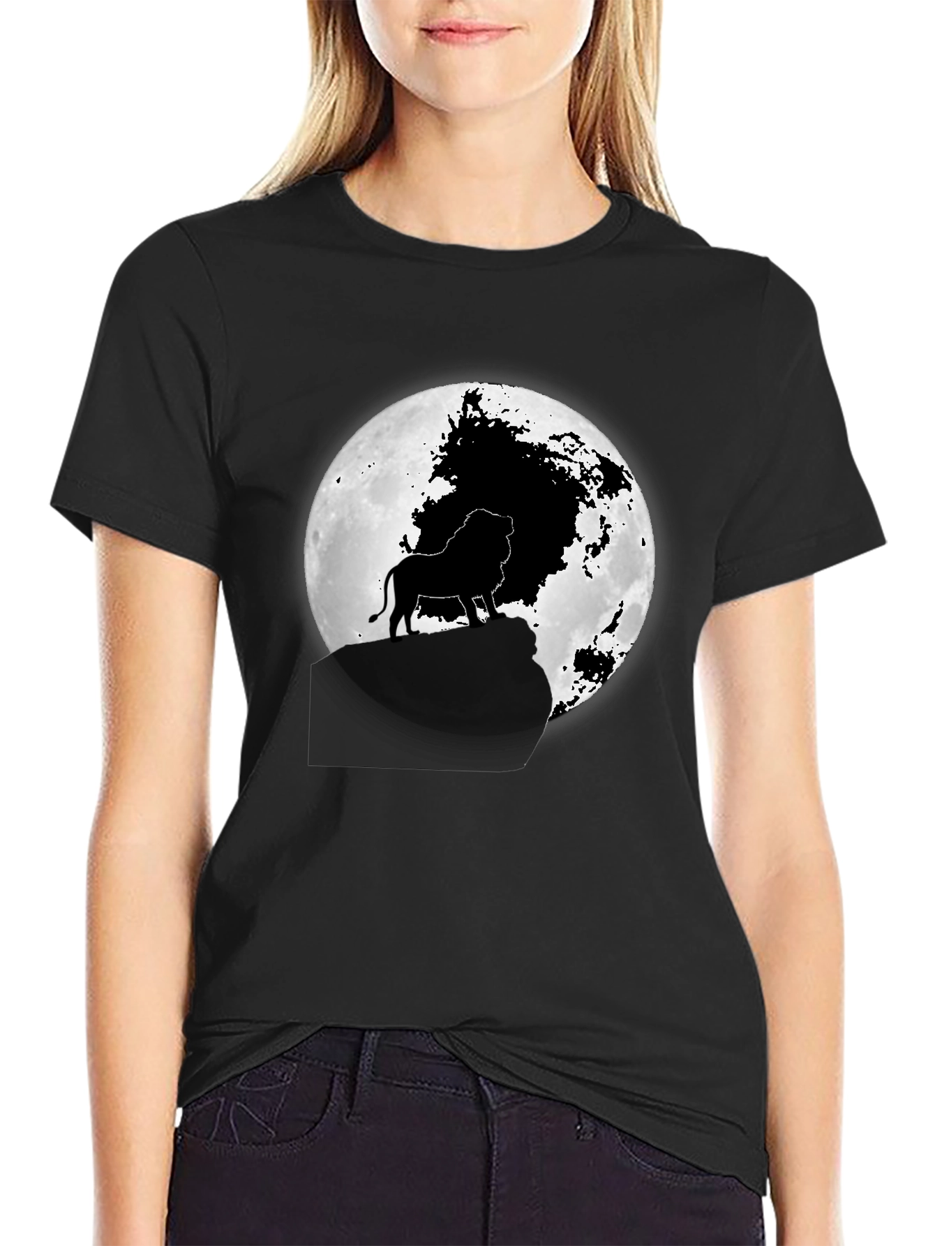 Lion King Moon Graphic Tee - Black Cotton T-Shirt