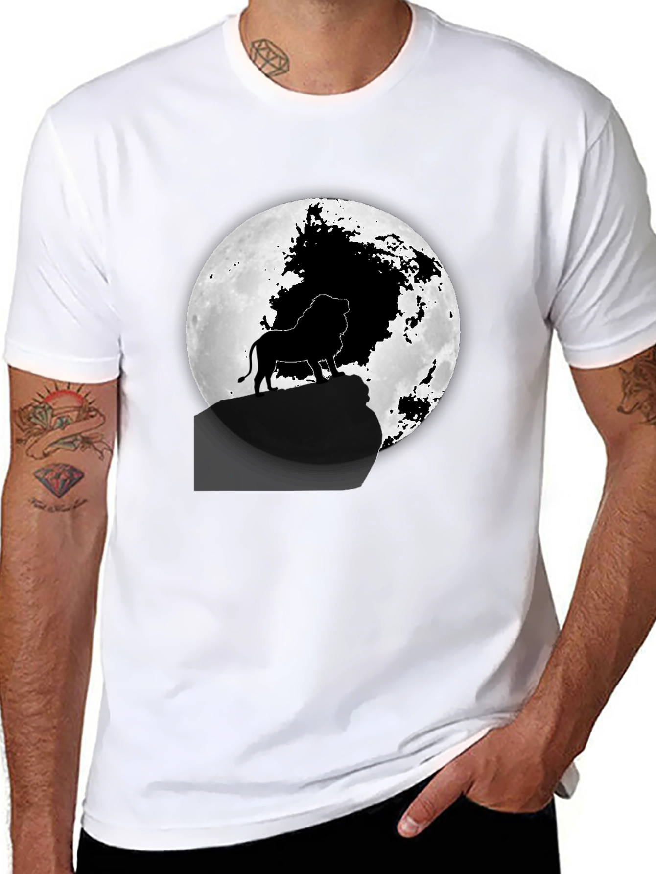 Lion King Moon Graphic Tee - Black Cotton T-Shirt