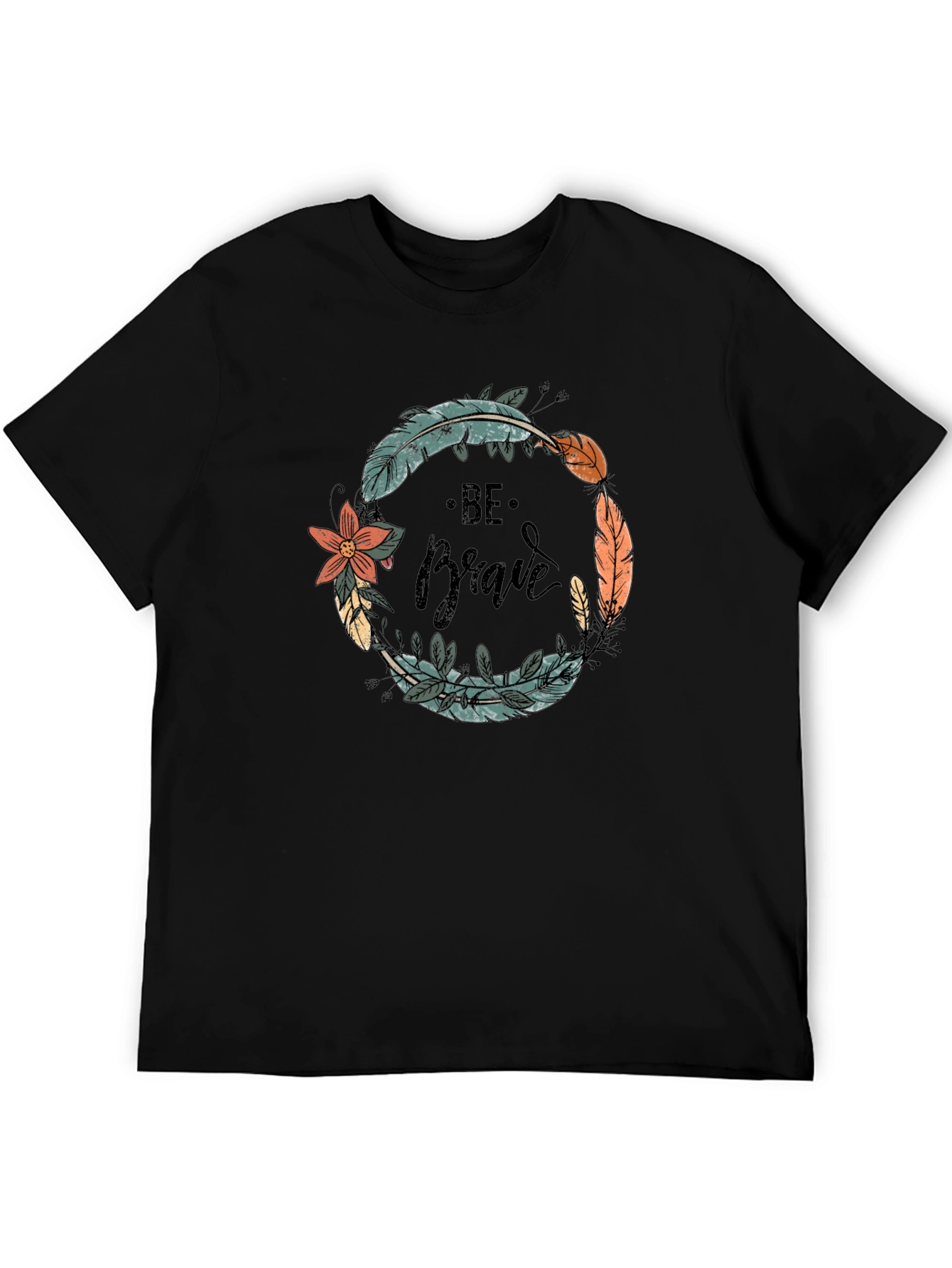 Be Brave Feather Wreath Graphic Tee - Black
