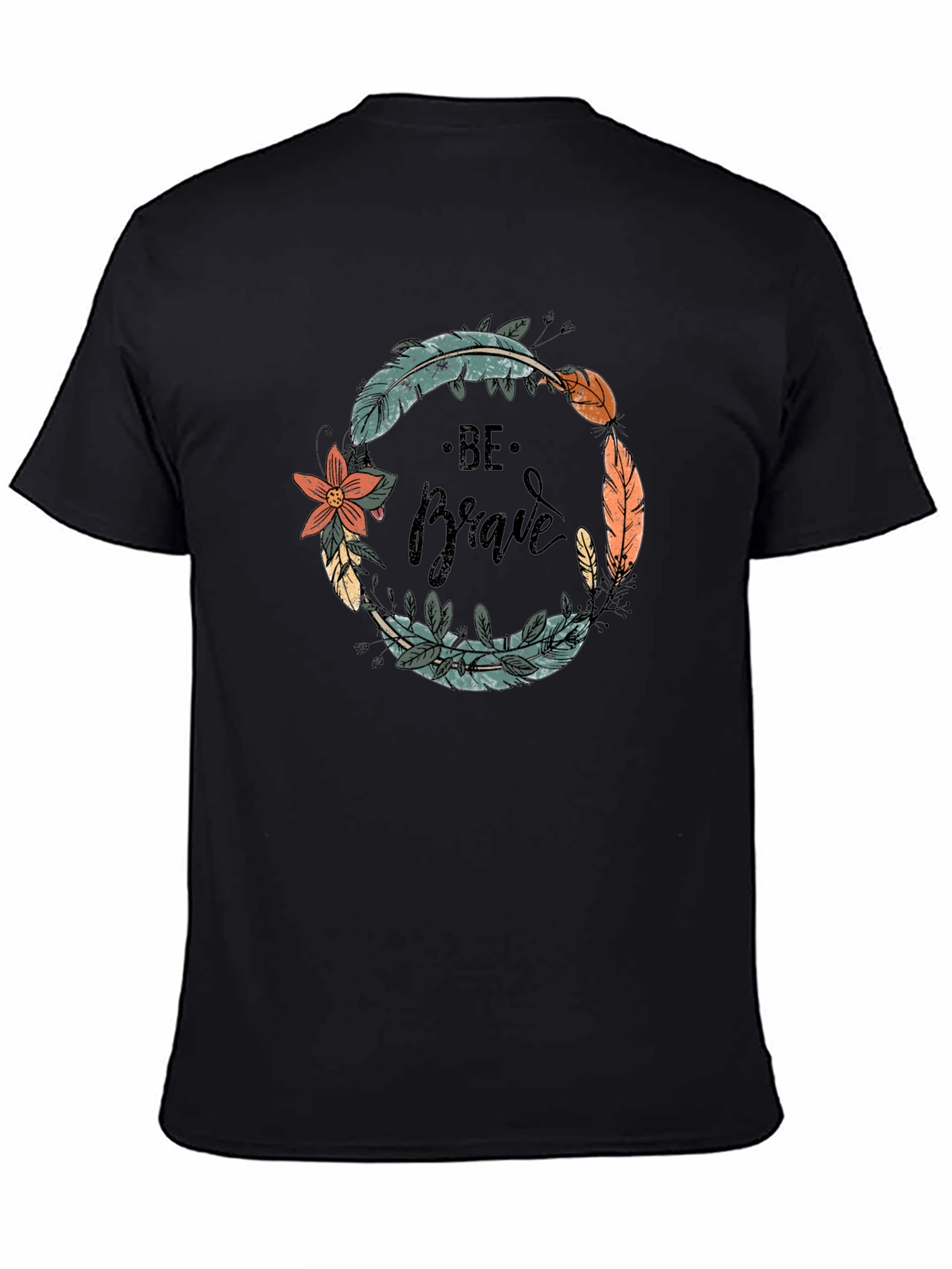 Be Brave Feather Wreath Graphic Tee - Black
