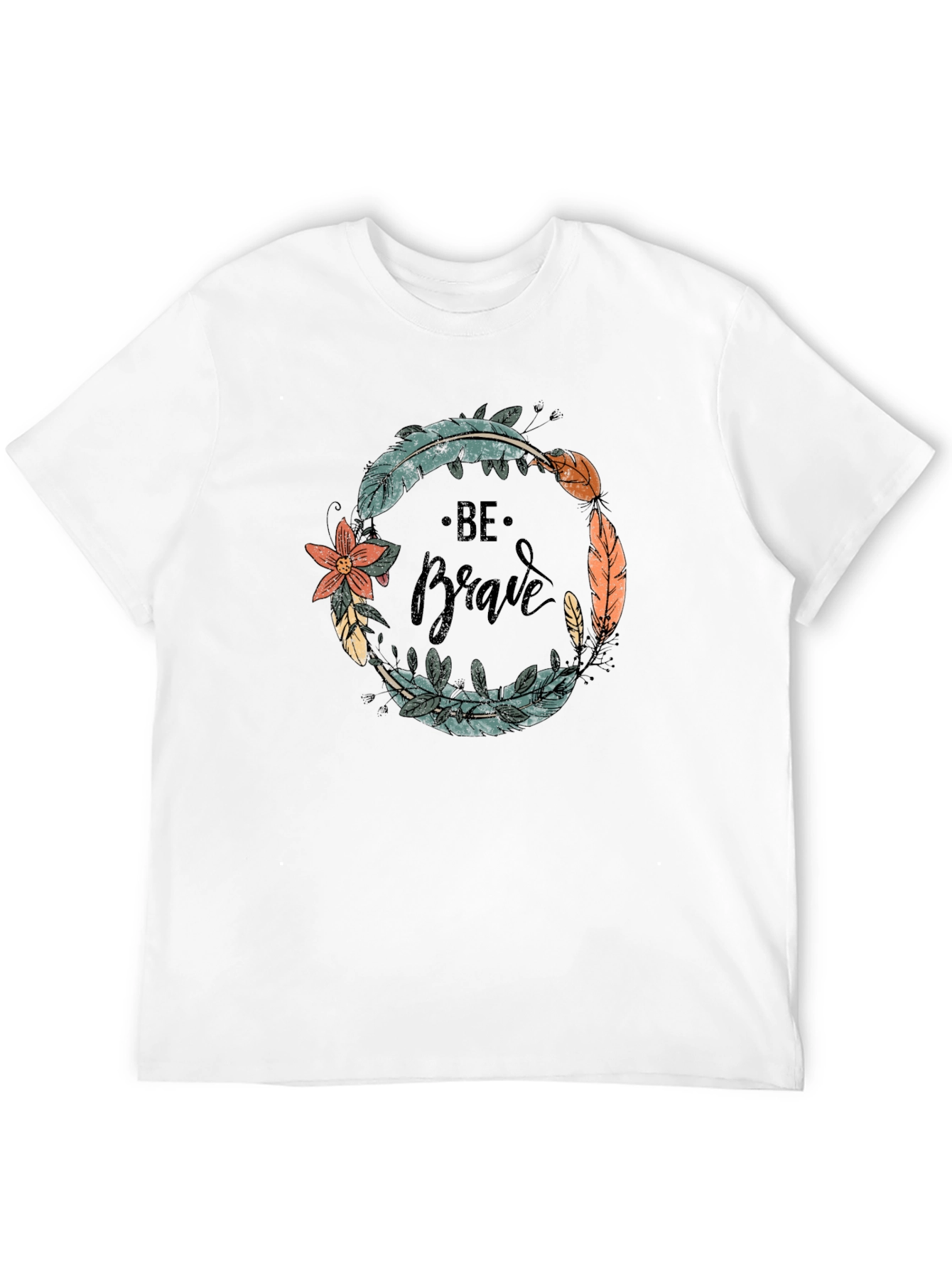 Be Brave Feather Wreath Graphic Tee - Black