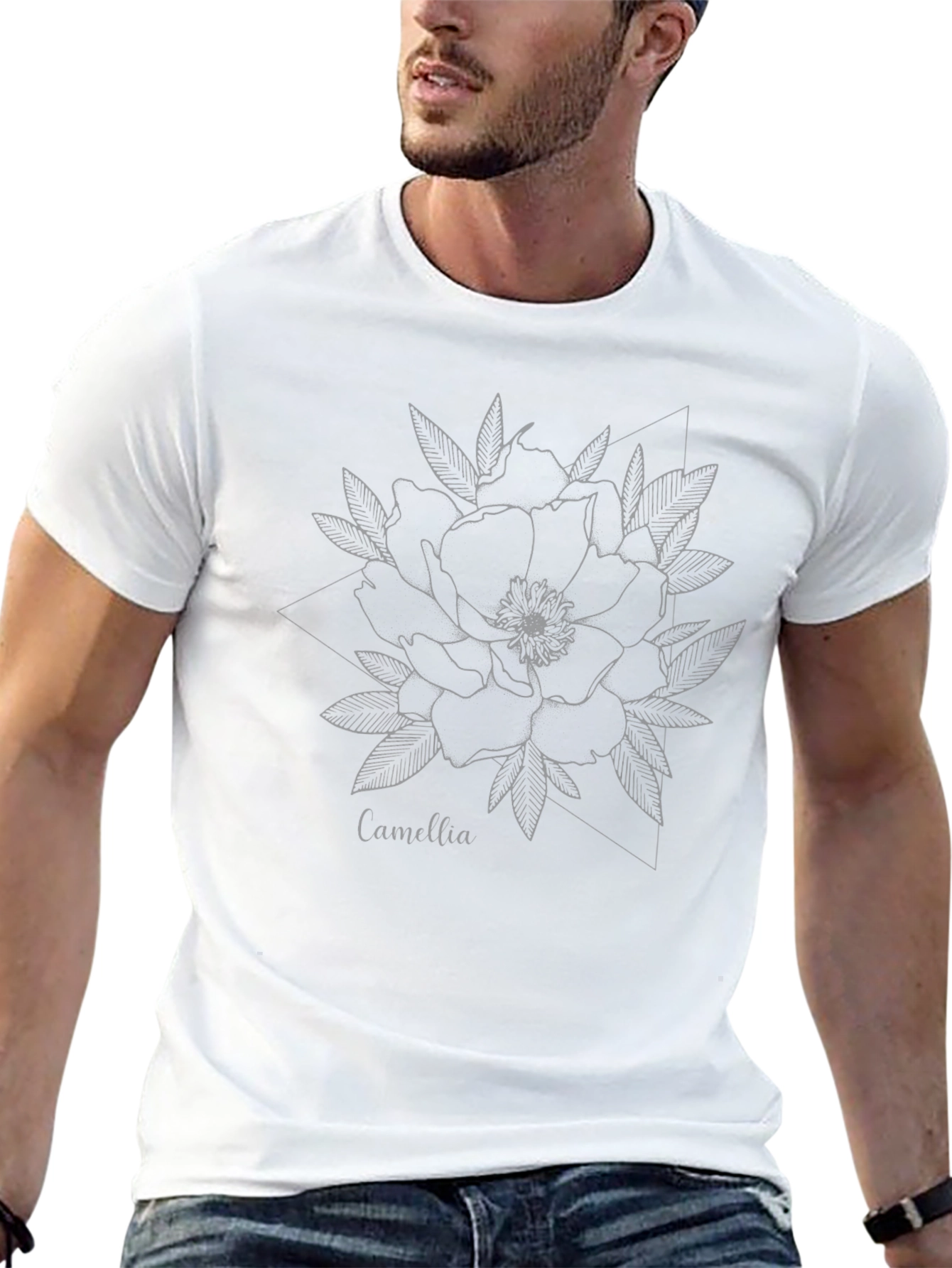 Black Camellia Flower Graphic Tee