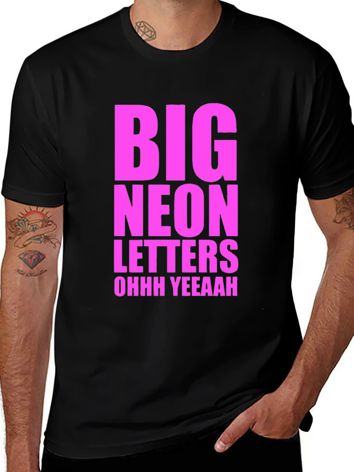 Big Neon Letters Graphic Tee - Black Cotton T-Shirt