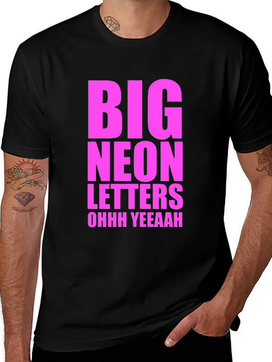 Big Neon Letters Graphic Tee - Black Cotton T-Shirt