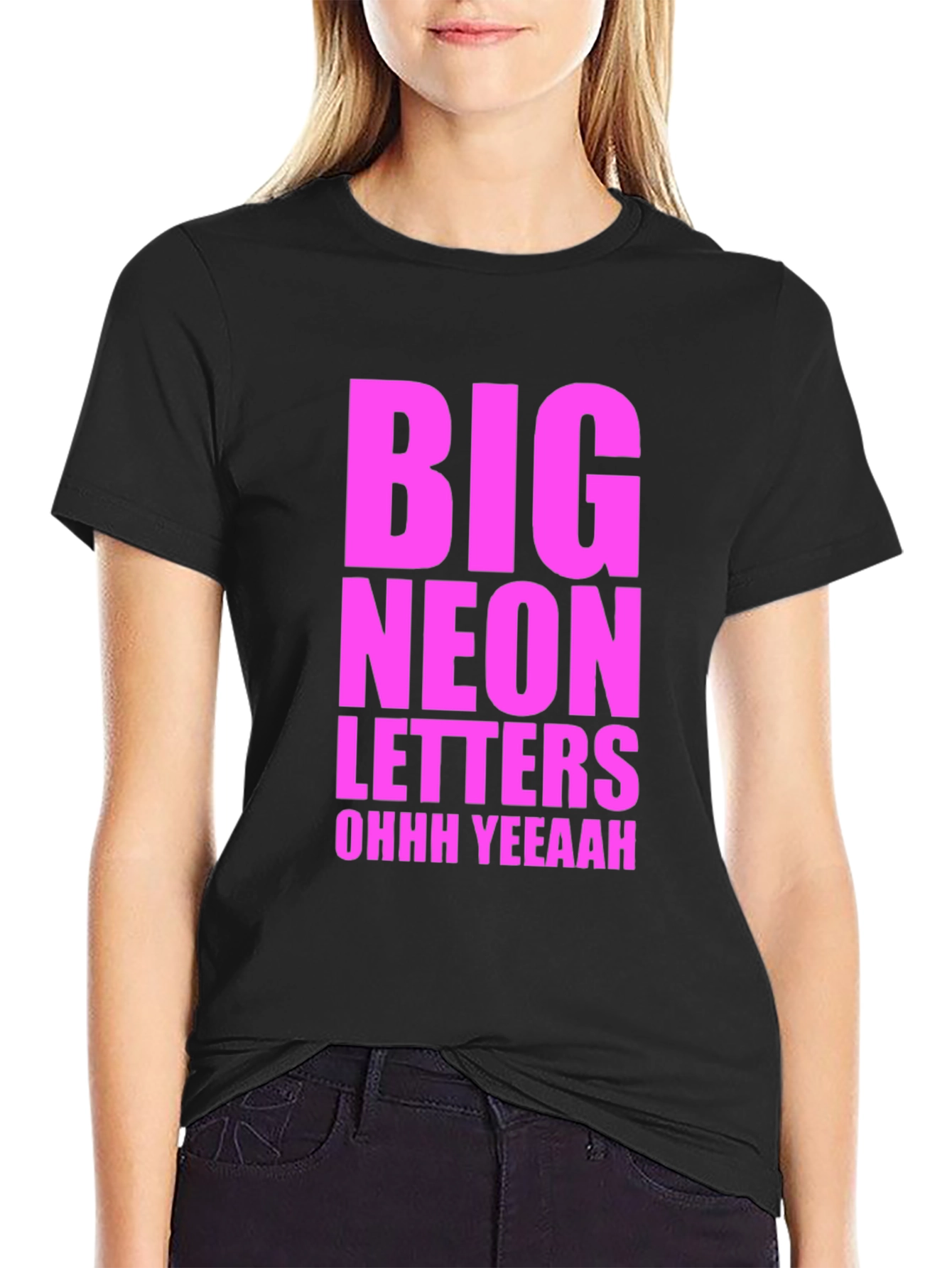 Big Neon Letters Graphic Tee - Black Cotton T-Shirt