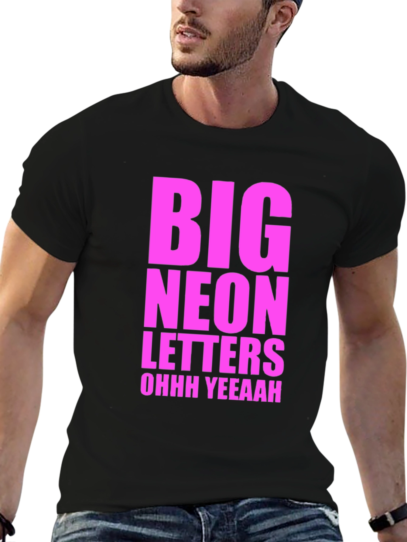 Big Neon Letters Graphic Tee - Black Cotton T-Shirt