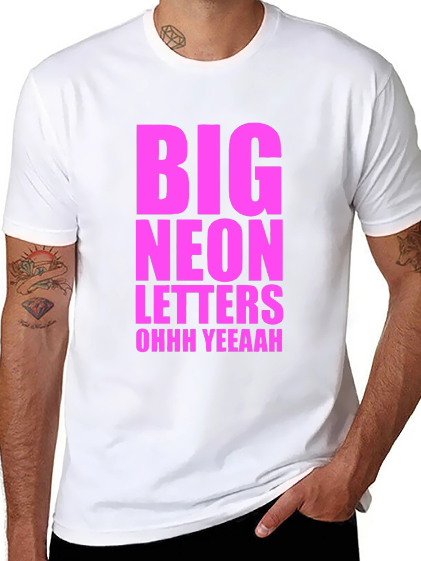 Big Neon Letters Graphic Tee - Black Cotton T-Shirt