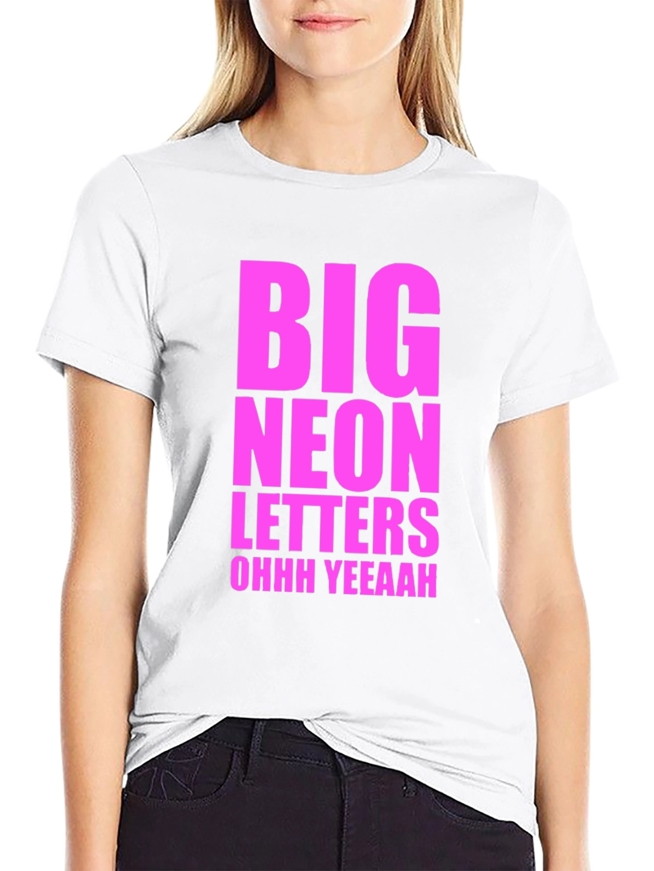 Big Neon Letters Graphic Tee - Black Cotton T-Shirt