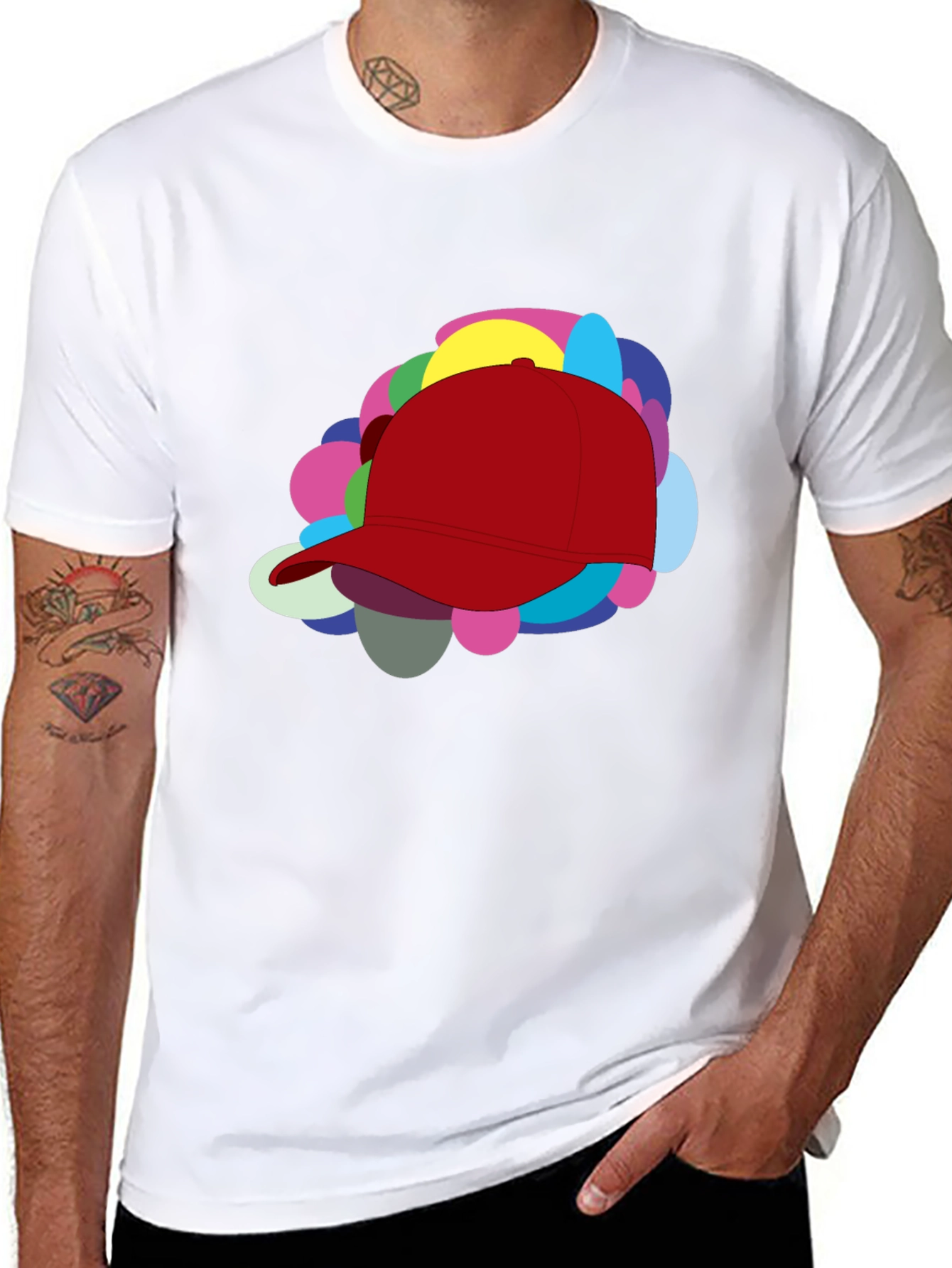 Abstract Hat Graphic T-Shirt - Stylish Casual Wear