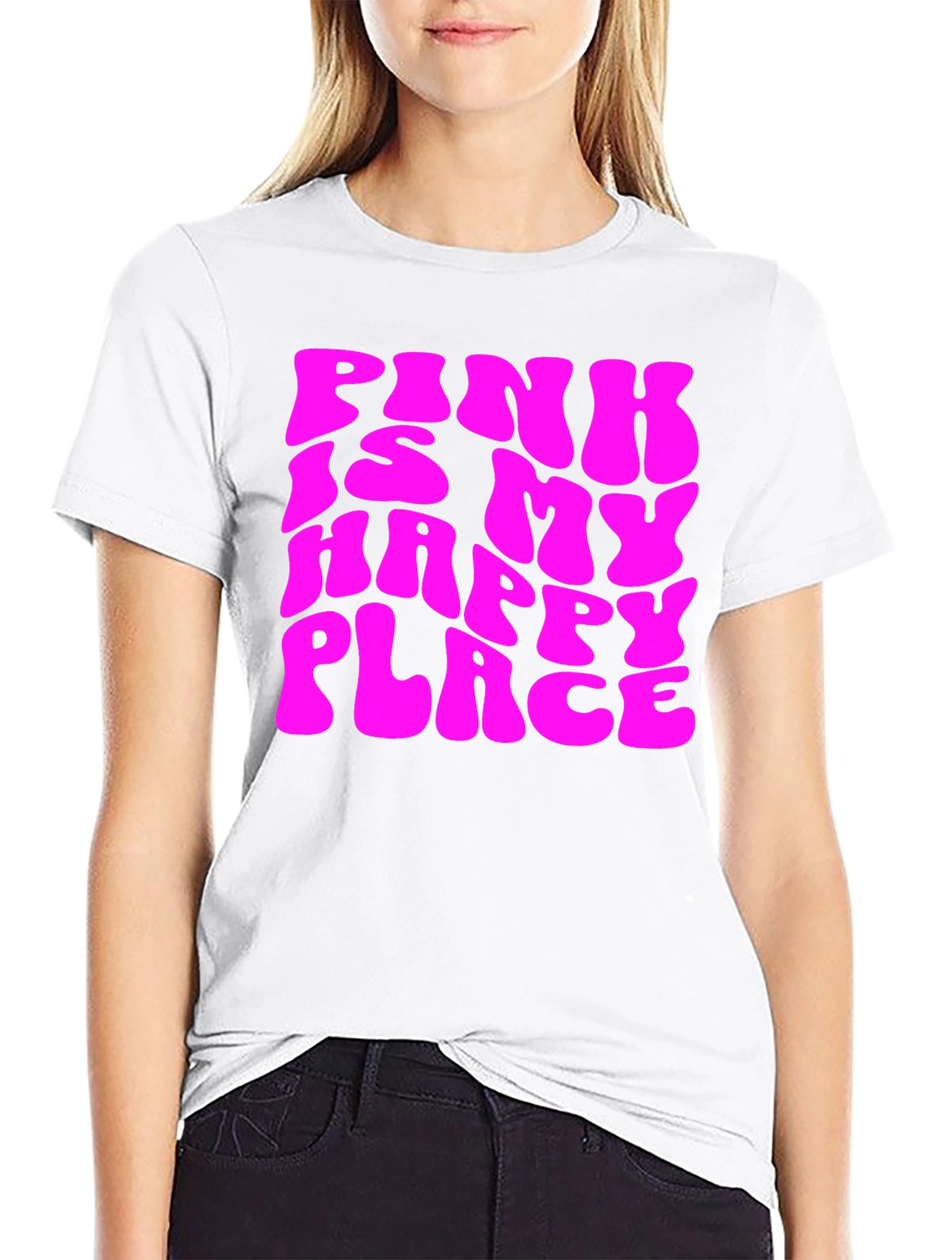 Pink Is My Happy Place Graphic Tee - Black