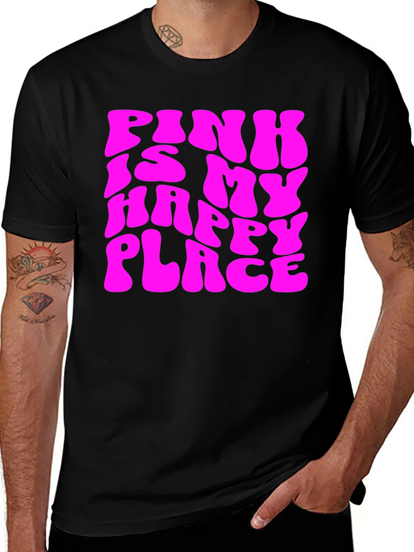 Pink Is My Happy Place Graphic Tee - Black