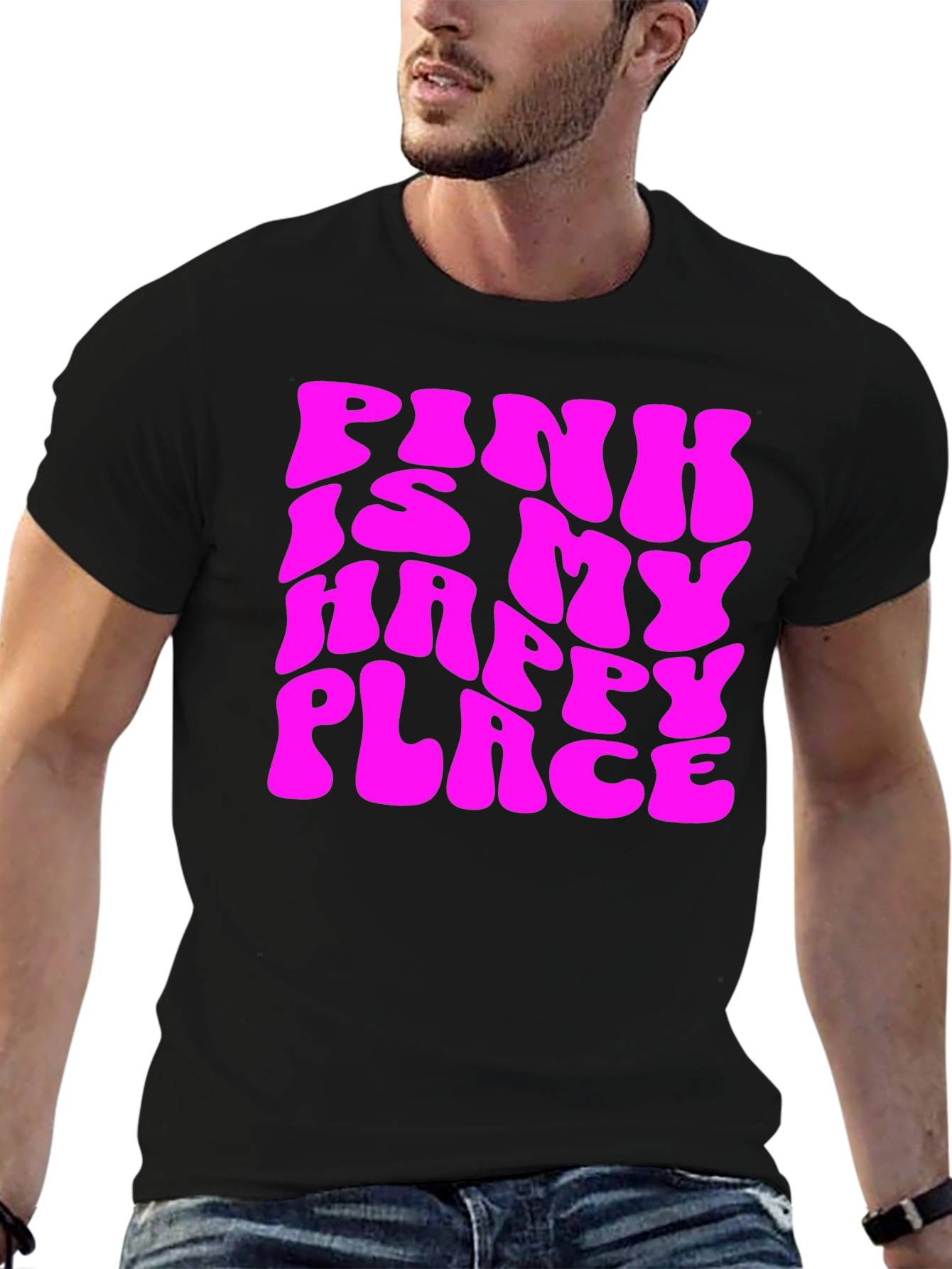 Pink Is My Happy Place Graphic Tee - Black