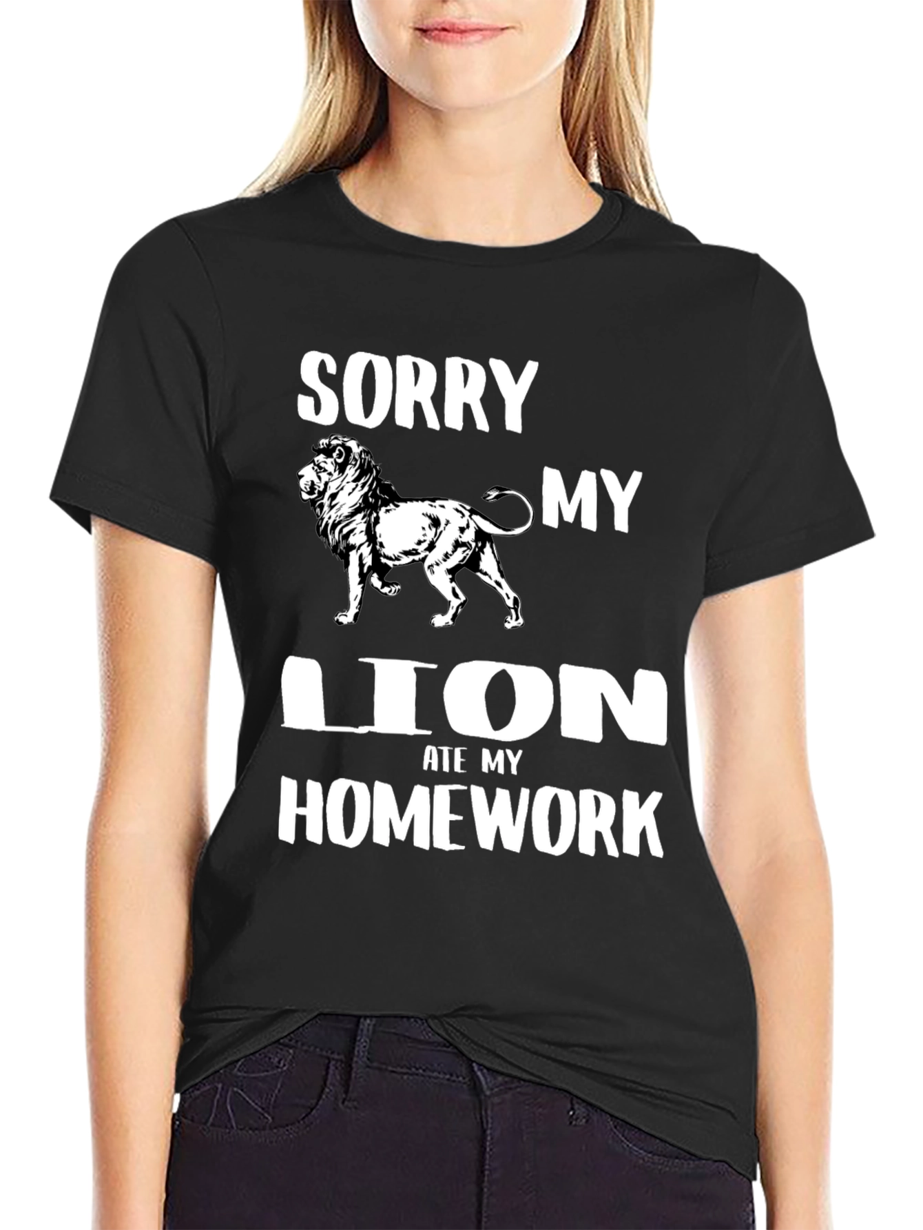 Sorry My Lion Ate Homework Black T-Shirt