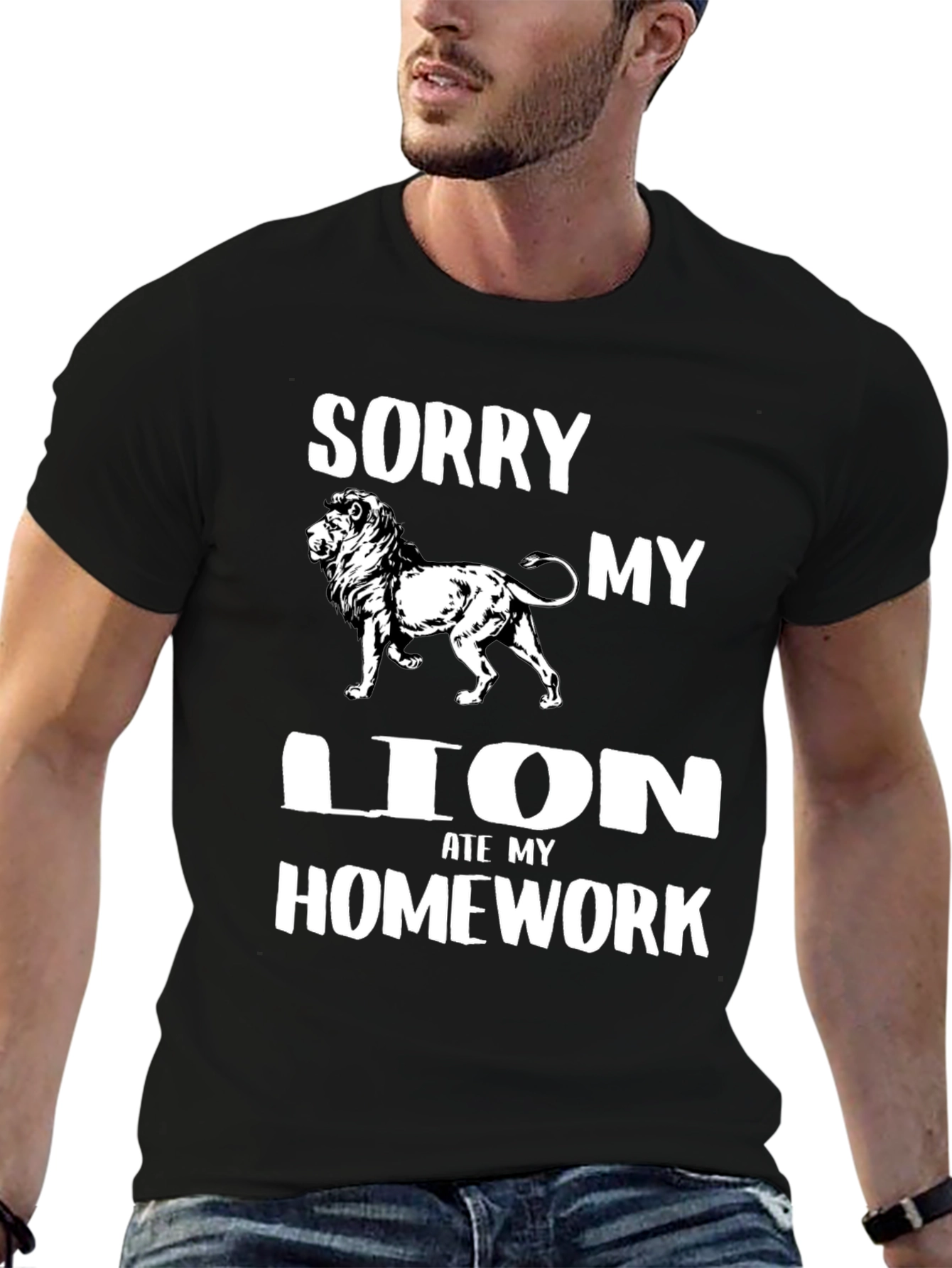 Sorry My Lion Ate Homework Black T-Shirt