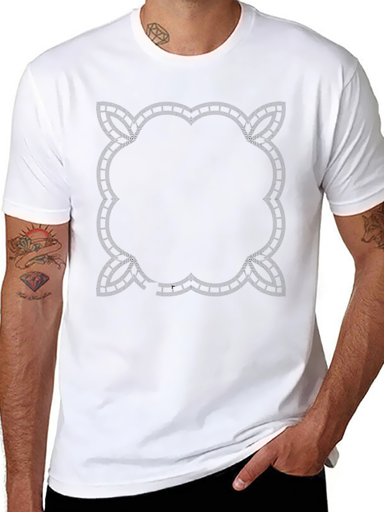 Mens Black T-Shirt with Intricate Geometric Design