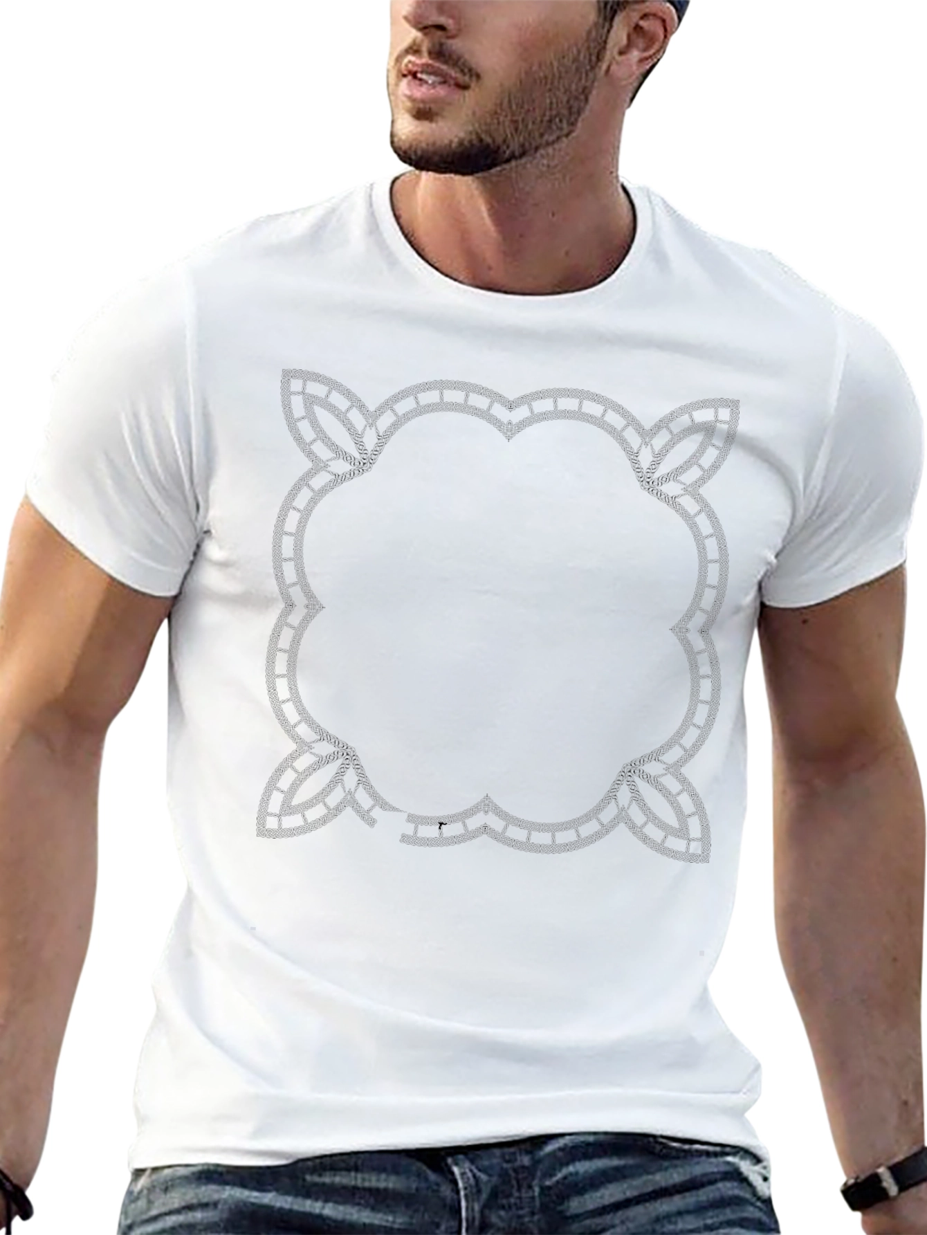 Mens Black T-Shirt with Intricate Geometric Design