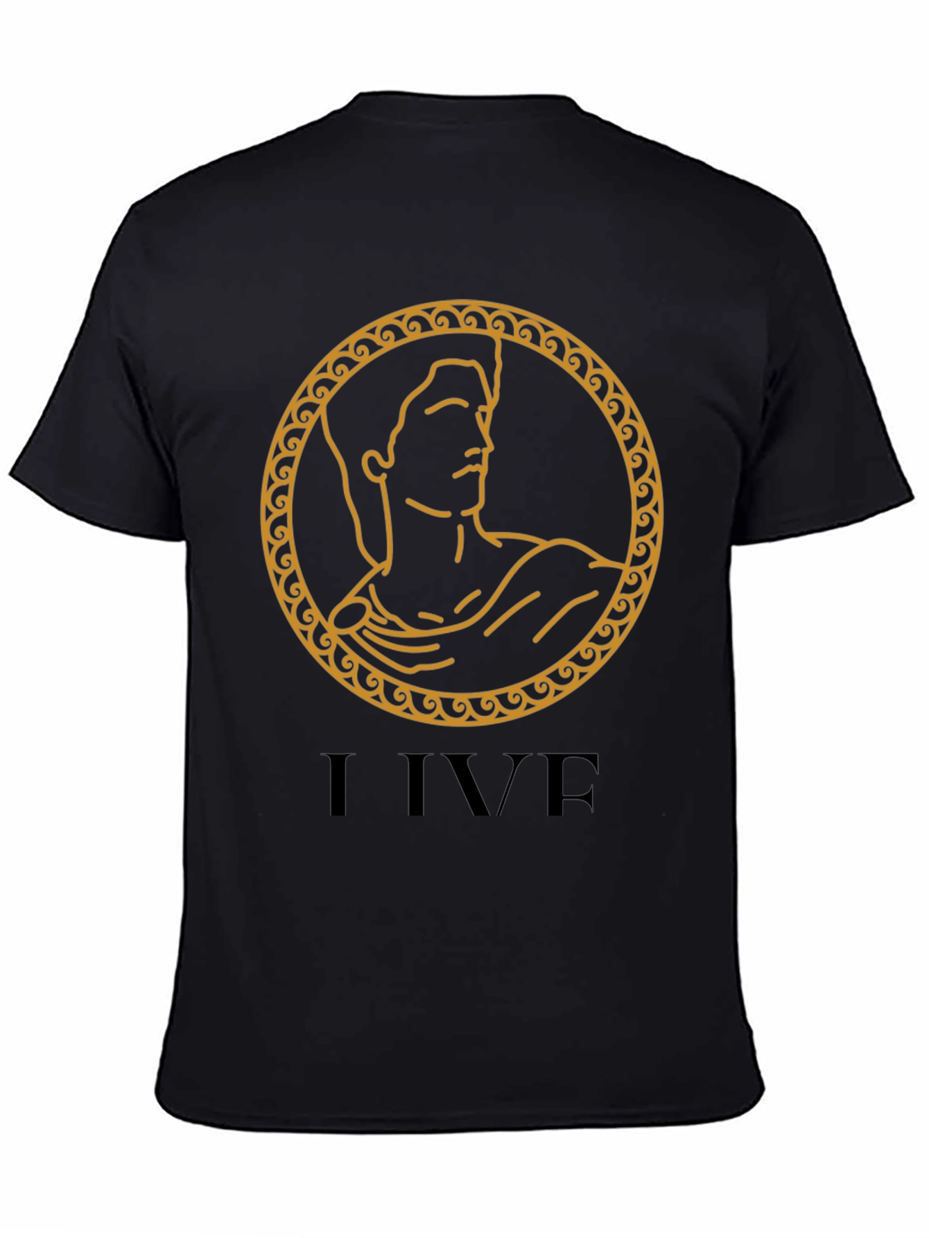 I LIVE Black T-Shirt with Ancient Gold Design