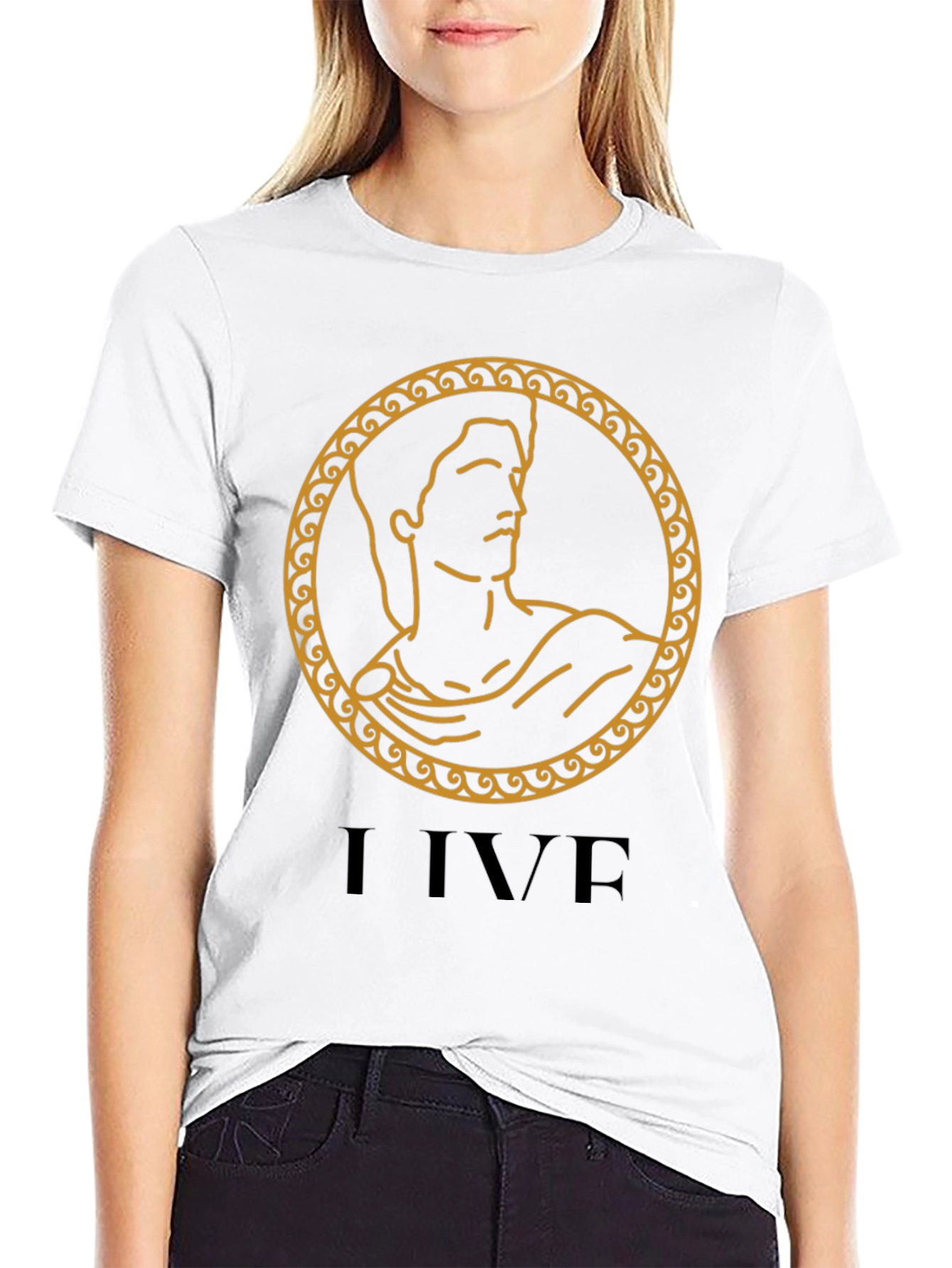 I LIVE Black T-Shirt with Ancient Gold Design