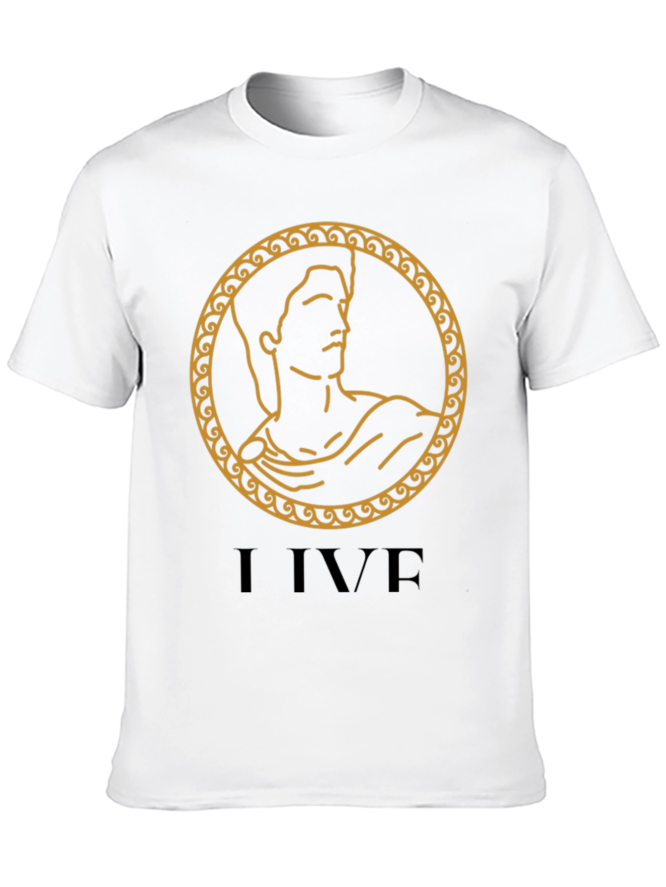 I LIVE Black T-Shirt with Ancient Gold Design