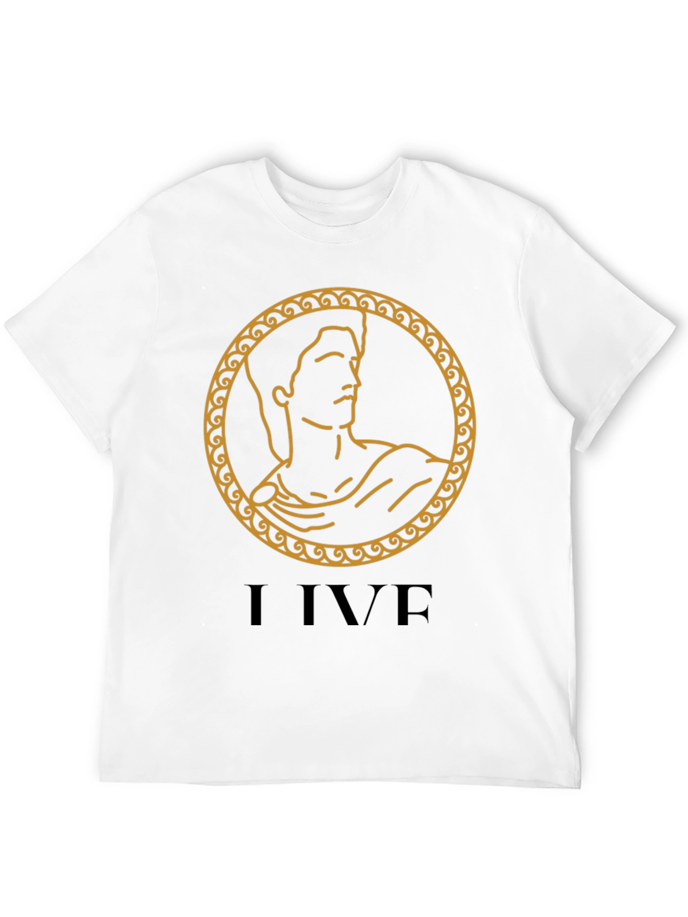 I LIVE Black T-Shirt with Ancient Gold Design