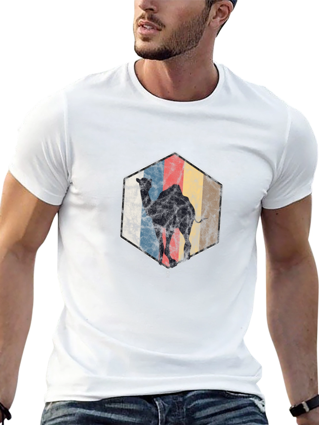 Retro Camel Graphic Tee - Black Cotton Blend Shirt