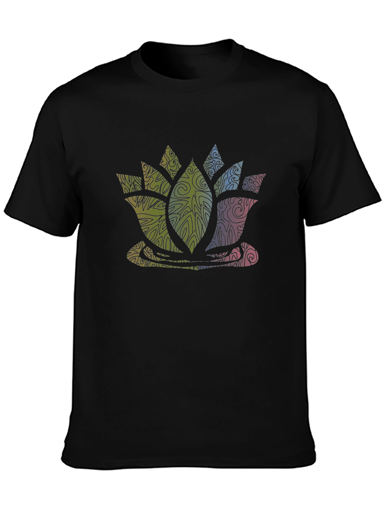 Lotus Flower Graphic Print Tee - Black