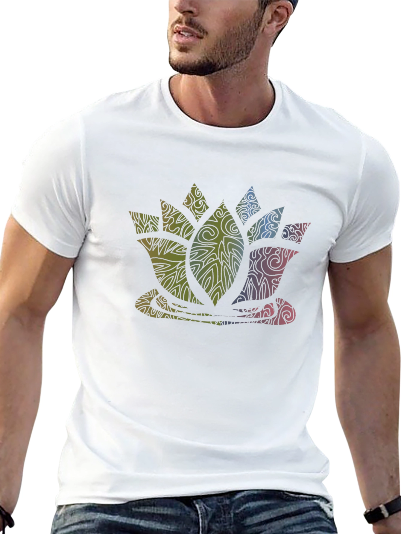 Lotus Flower Graphic Print Tee - Black