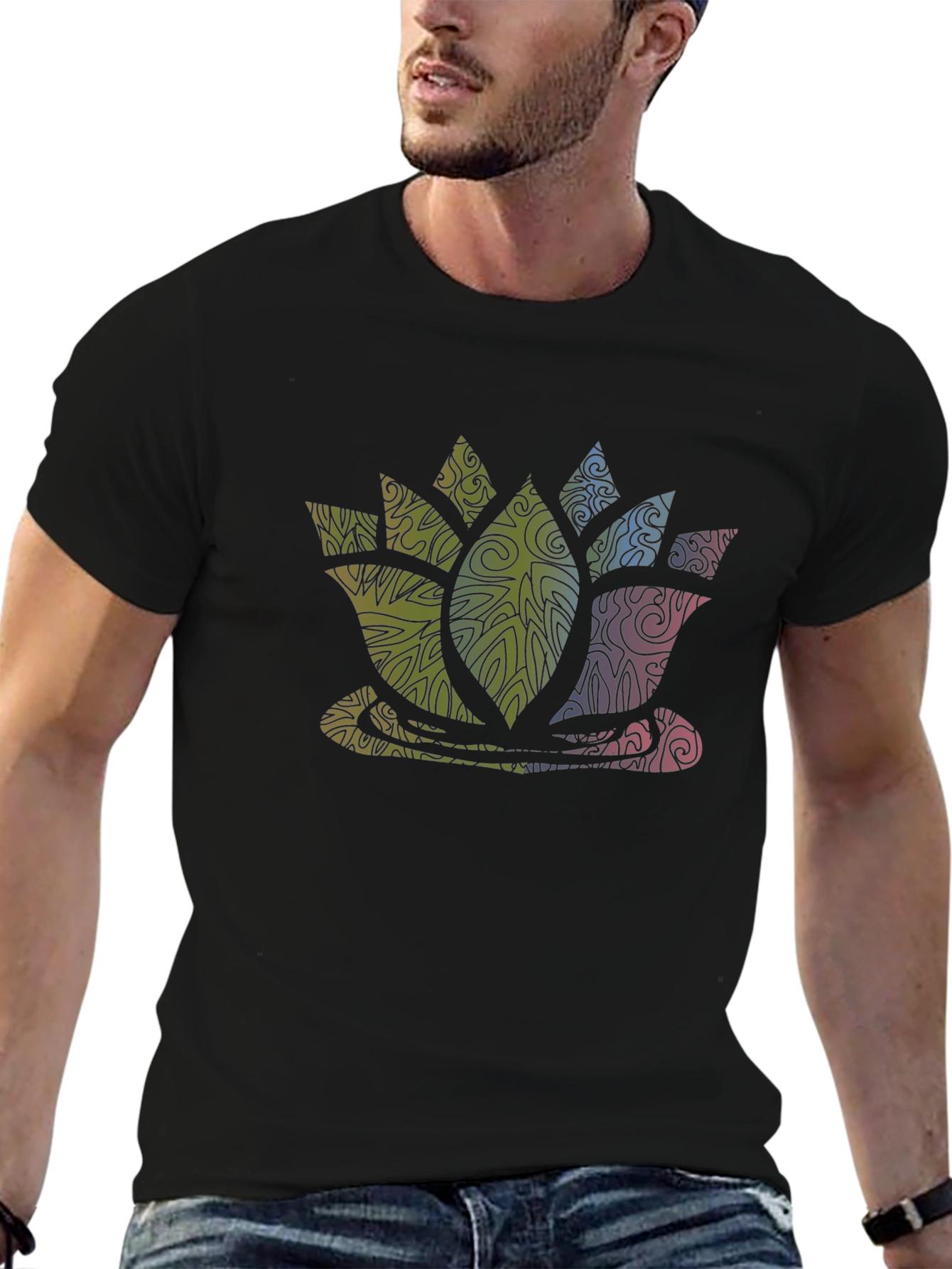 Lotus Flower Graphic Print Tee - Black
