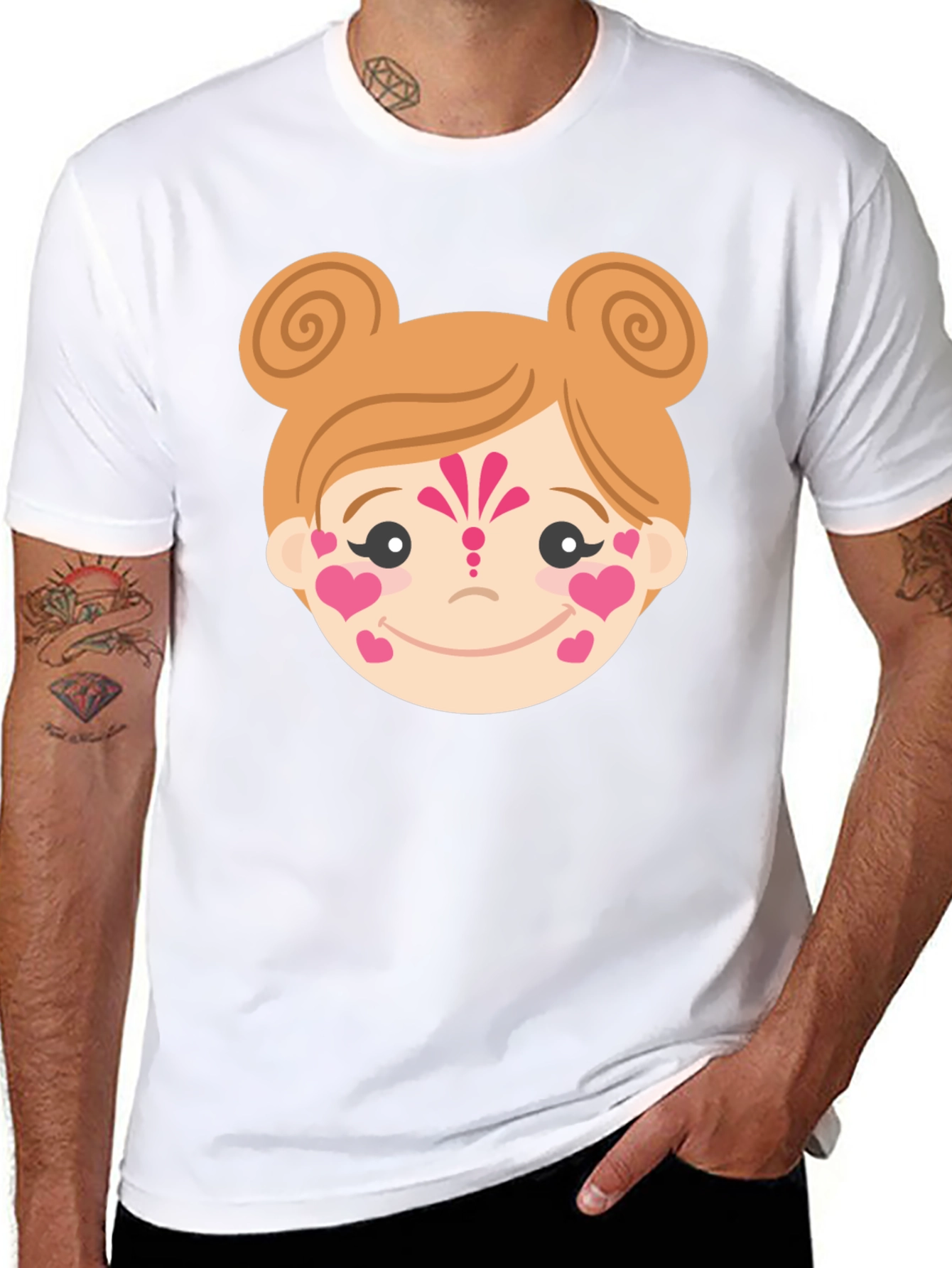 Heart Face Girl Black T-Shirt