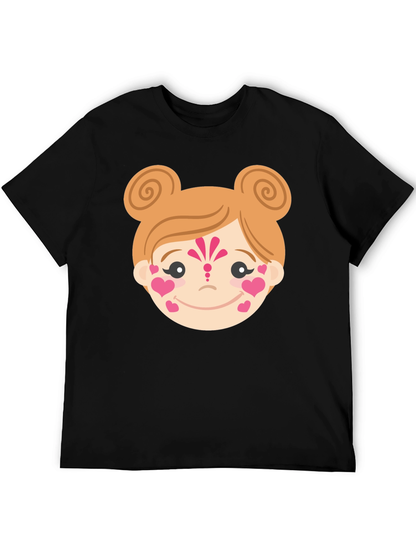 Heart Face Girl Black T-Shirt