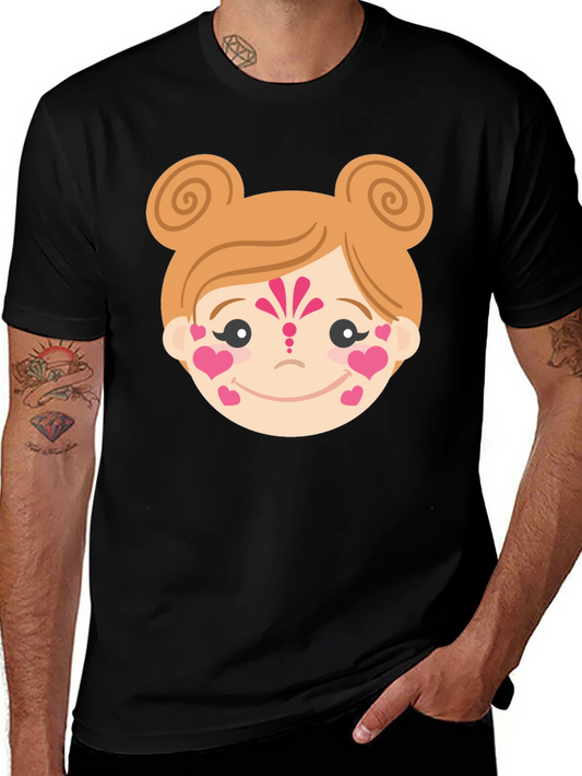 Heart Face Girl Black T-Shirt