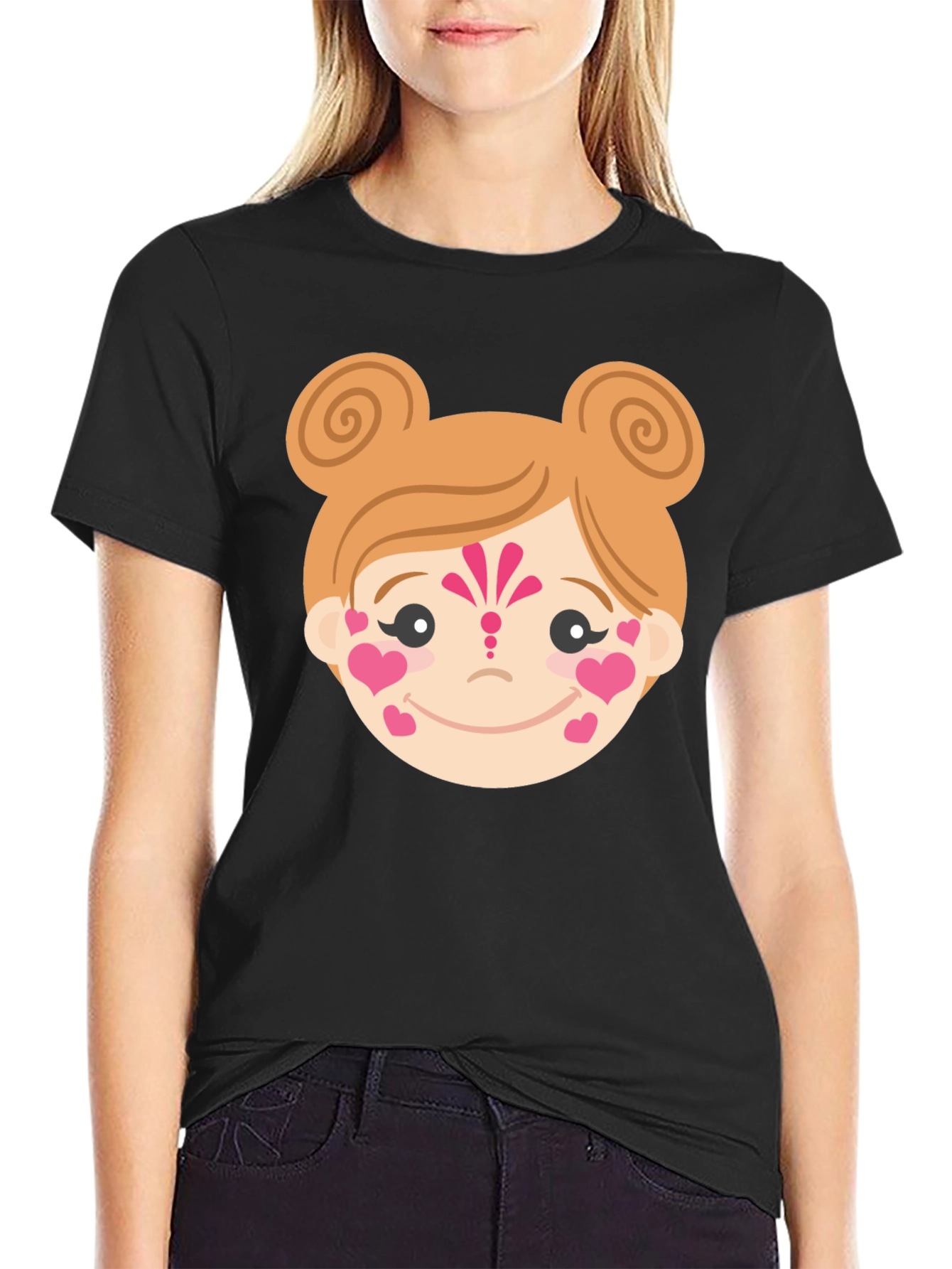 Heart Face Girl Black T-Shirt