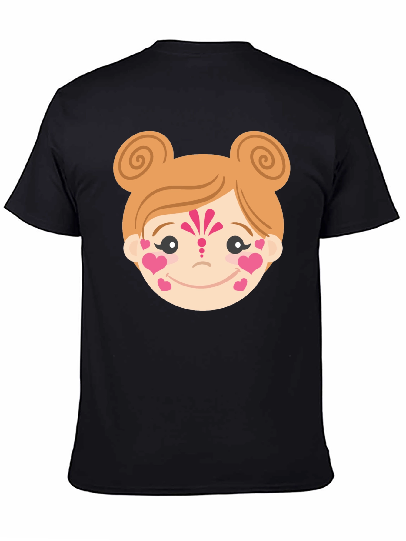 Heart Face Girl Black T-Shirt